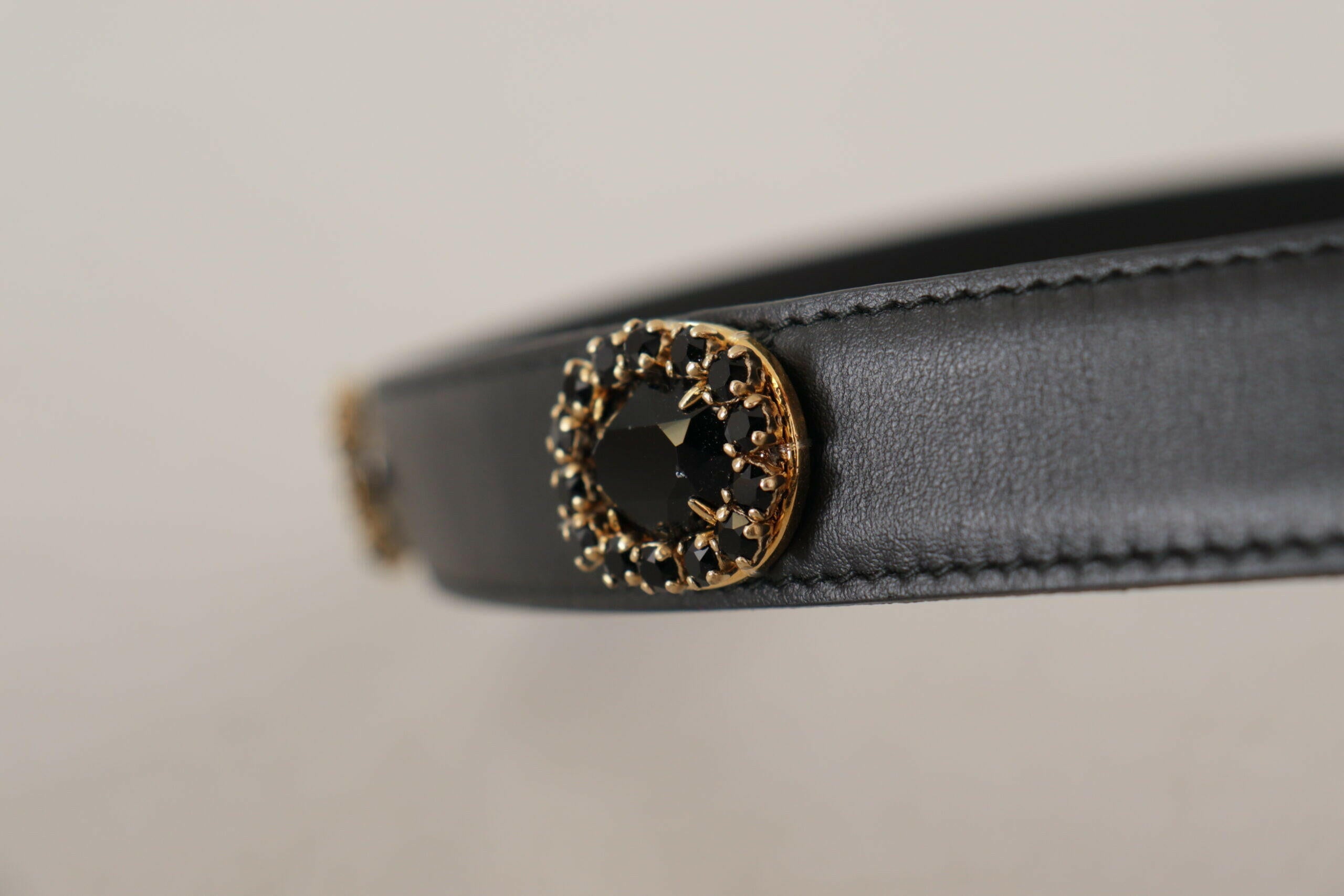 Dolce & Gabbana Black Leather Embellished Crystal Logo Belt -   -  Dolce & Gabbana.