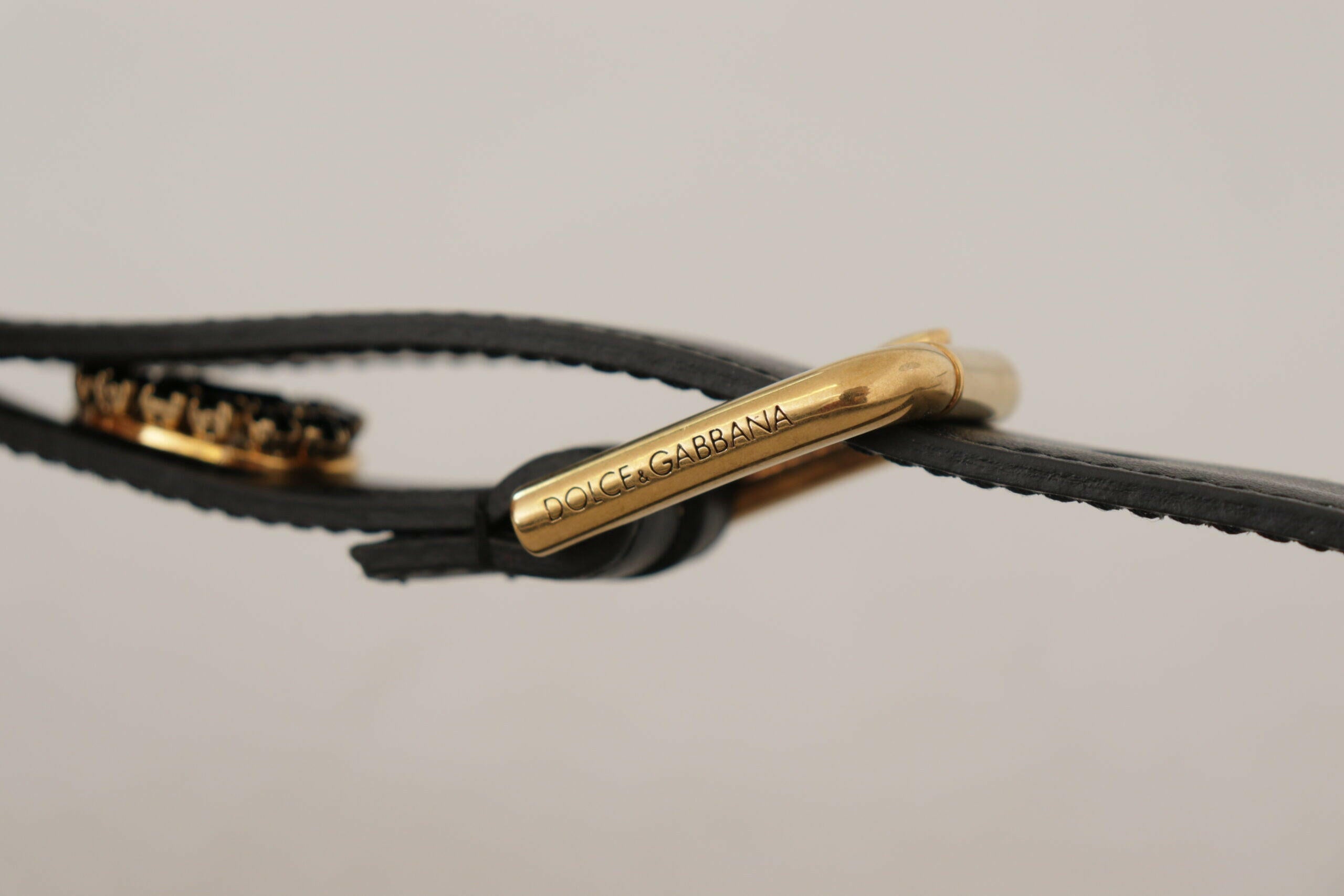 Dolce & Gabbana Black Leather Embellished Crystal Logo Belt -   -  Dolce & Gabbana.