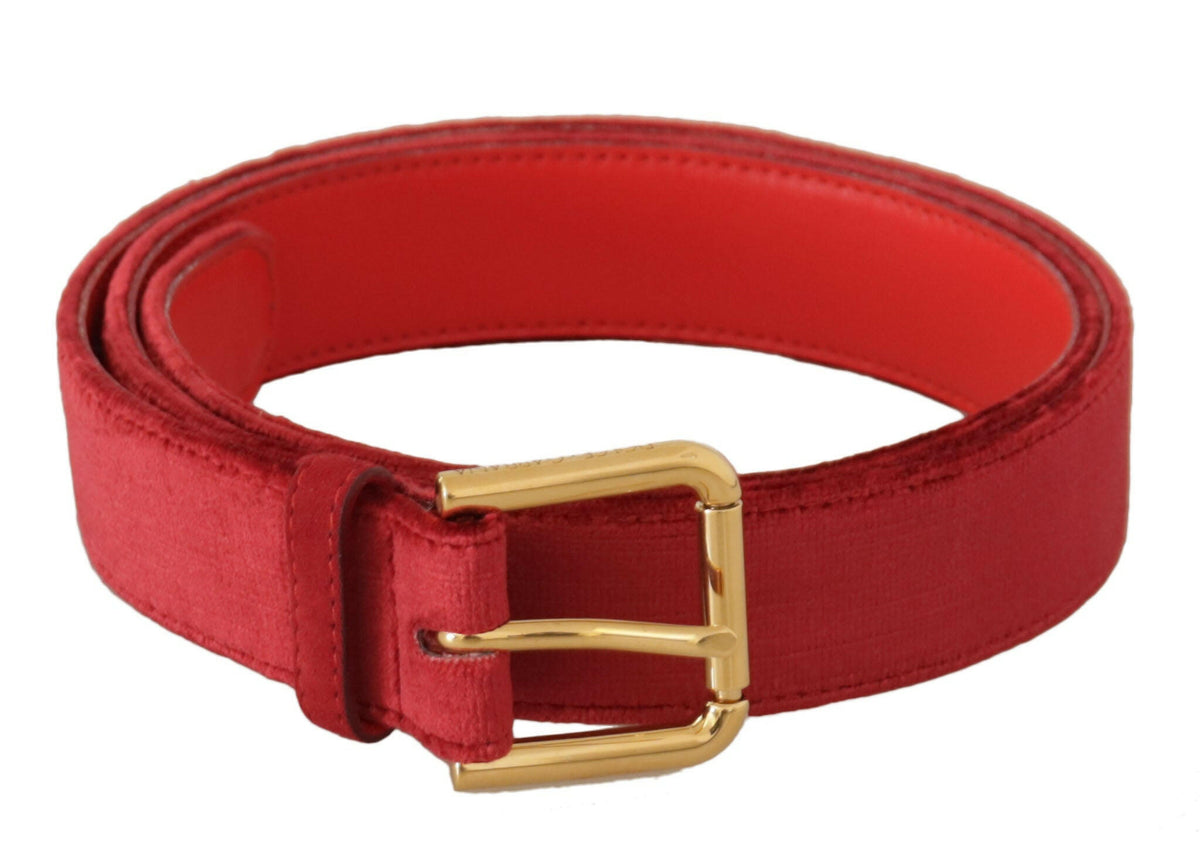 Dolce & Gabbana Red Velvet Gold Logo Engraved Metal Buckle Belt -   -  Dolce & Gabbana.