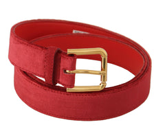 Dolce & Gabbana Red Velvet Gold Logo Engraved Metal Buckle Belt -   -  Dolce & Gabbana.