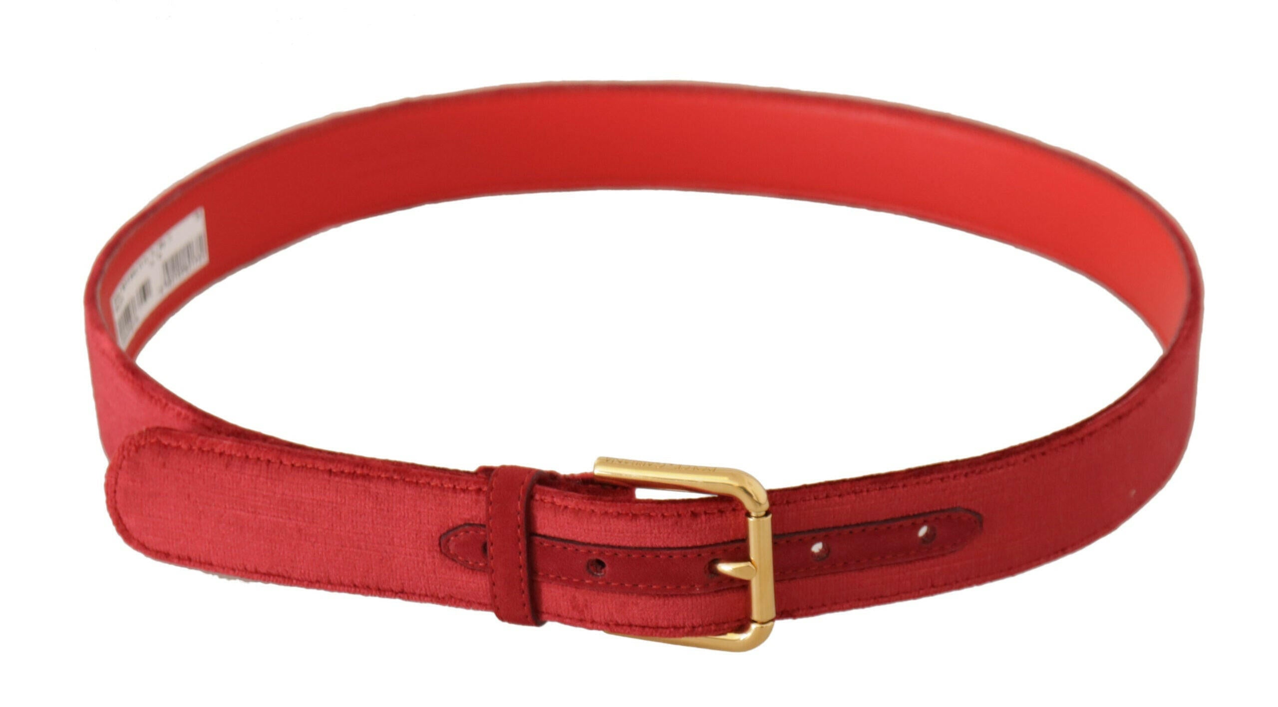 Dolce & Gabbana Red Velvet Gold Logo Engraved Metal Buckle Belt -   -  Dolce & Gabbana.