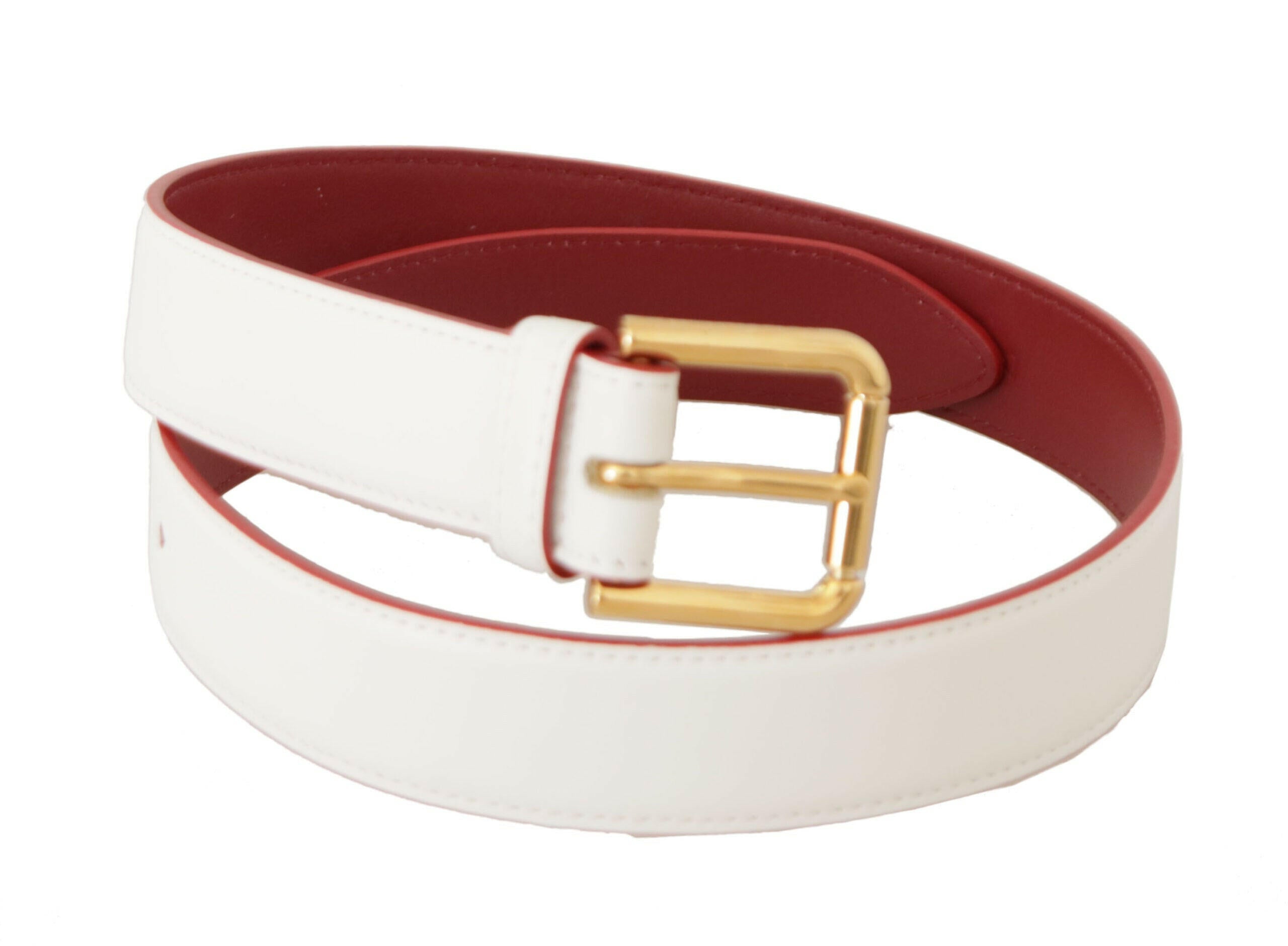 Dolce & Gabbana White Calf Leather Two-Toned Gold Metal Buckle Belt -   -  Dolce & Gabbana.