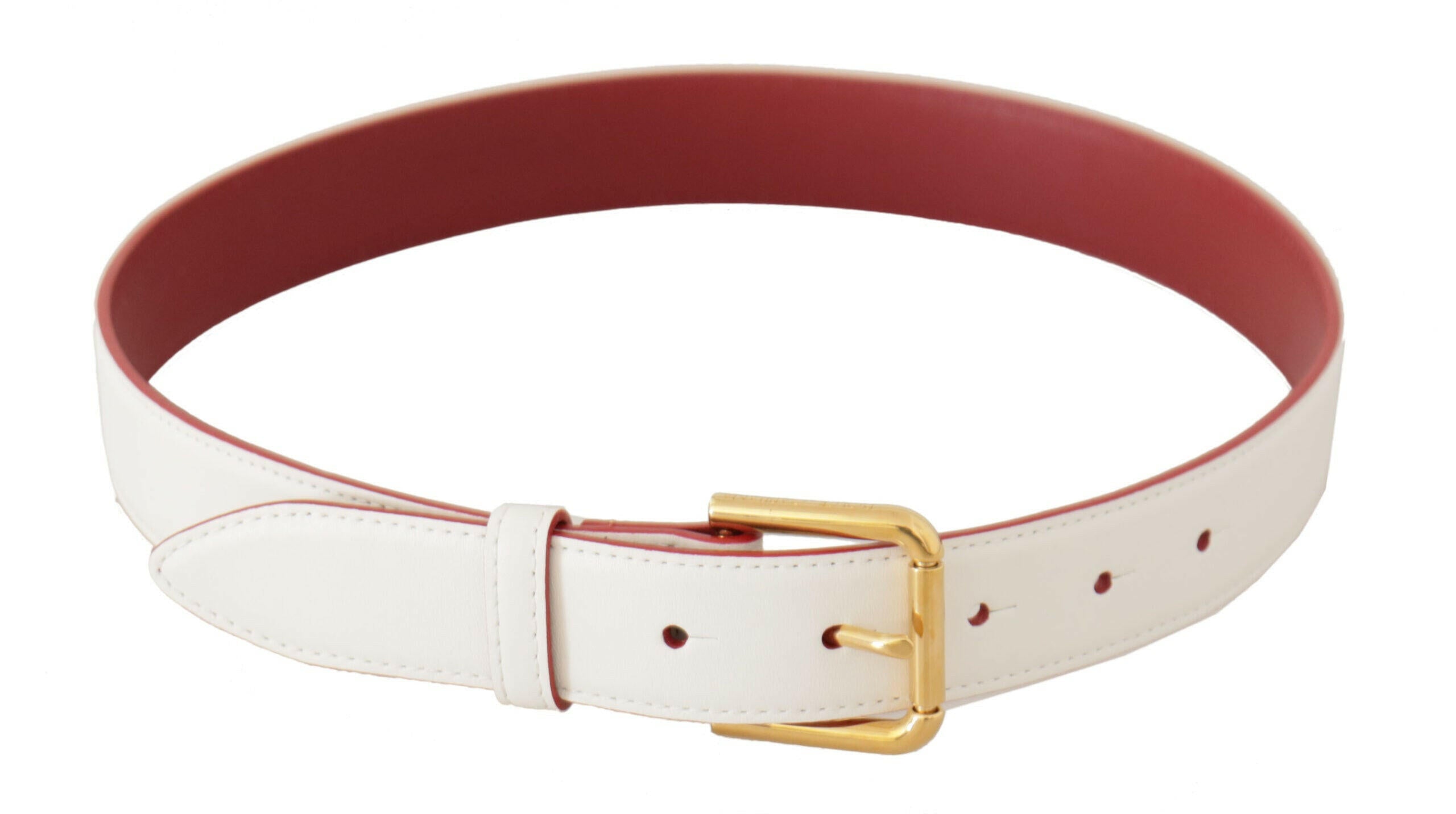 Dolce & Gabbana White Calf Leather Two-Toned Gold Metal Buckle Belt -   -  Dolce & Gabbana.