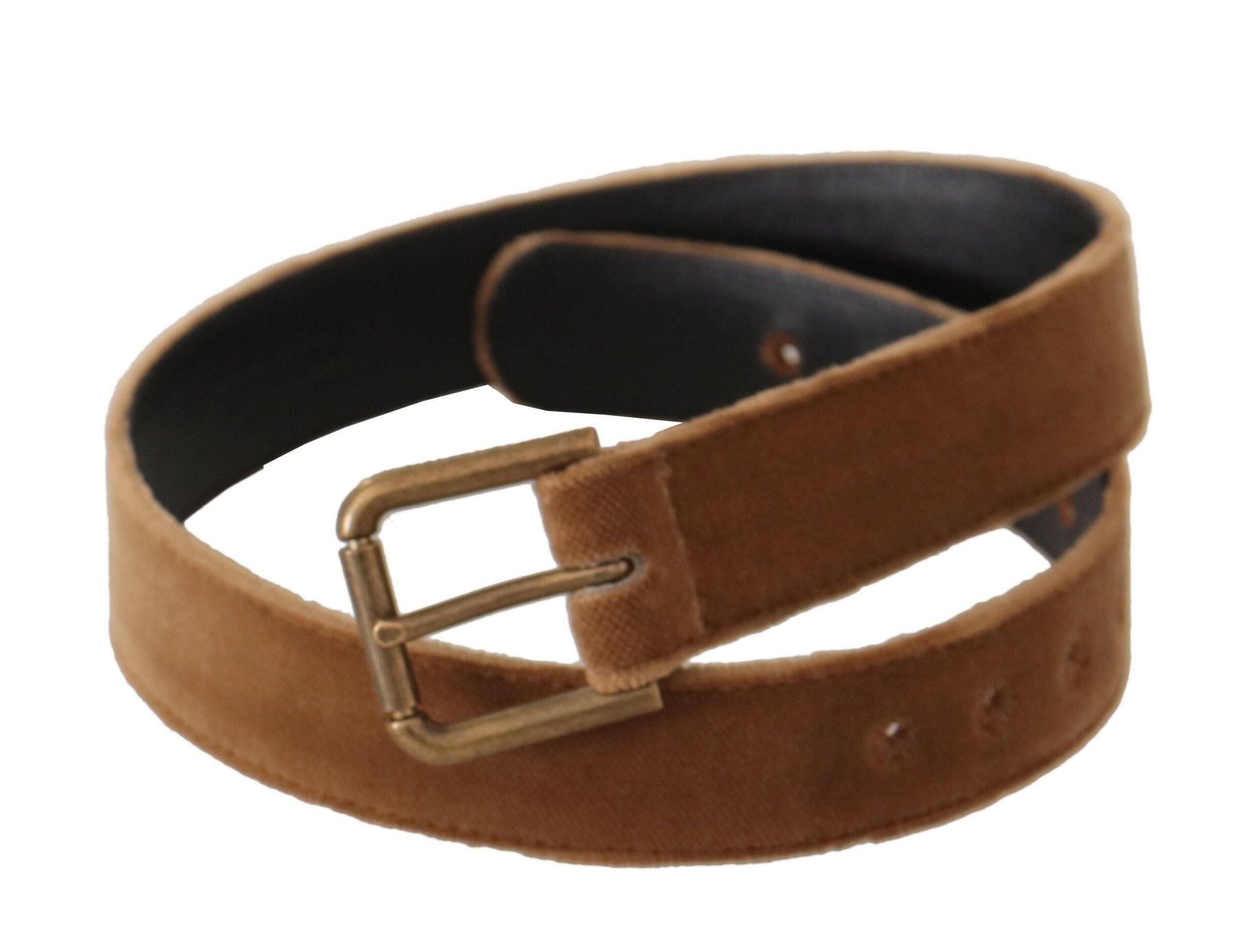 Dolce & Gabbana Brown Velvet Bronze Vintage Logo Metal Buckle Belt -   -  Dolce & Gabbana.