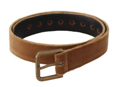 Dolce & Gabbana Brown Velvet Bronze Vintage Logo Metal Buckle Belt -   -  Dolce & Gabbana.
