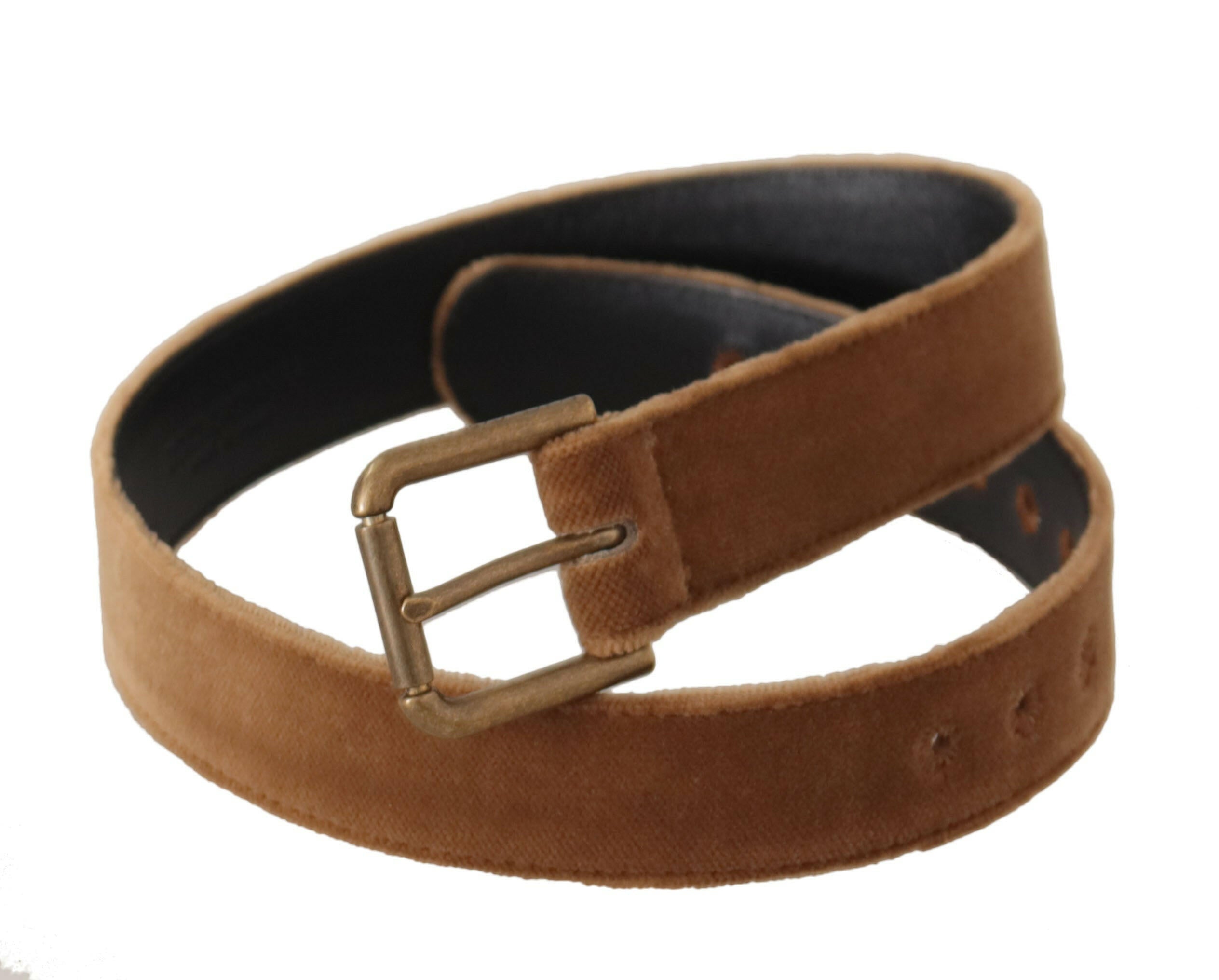 Dolce & Gabbana Brown Velvet Bronze Vintage Logo Metal Buckle Belt -   -  Dolce & Gabbana.