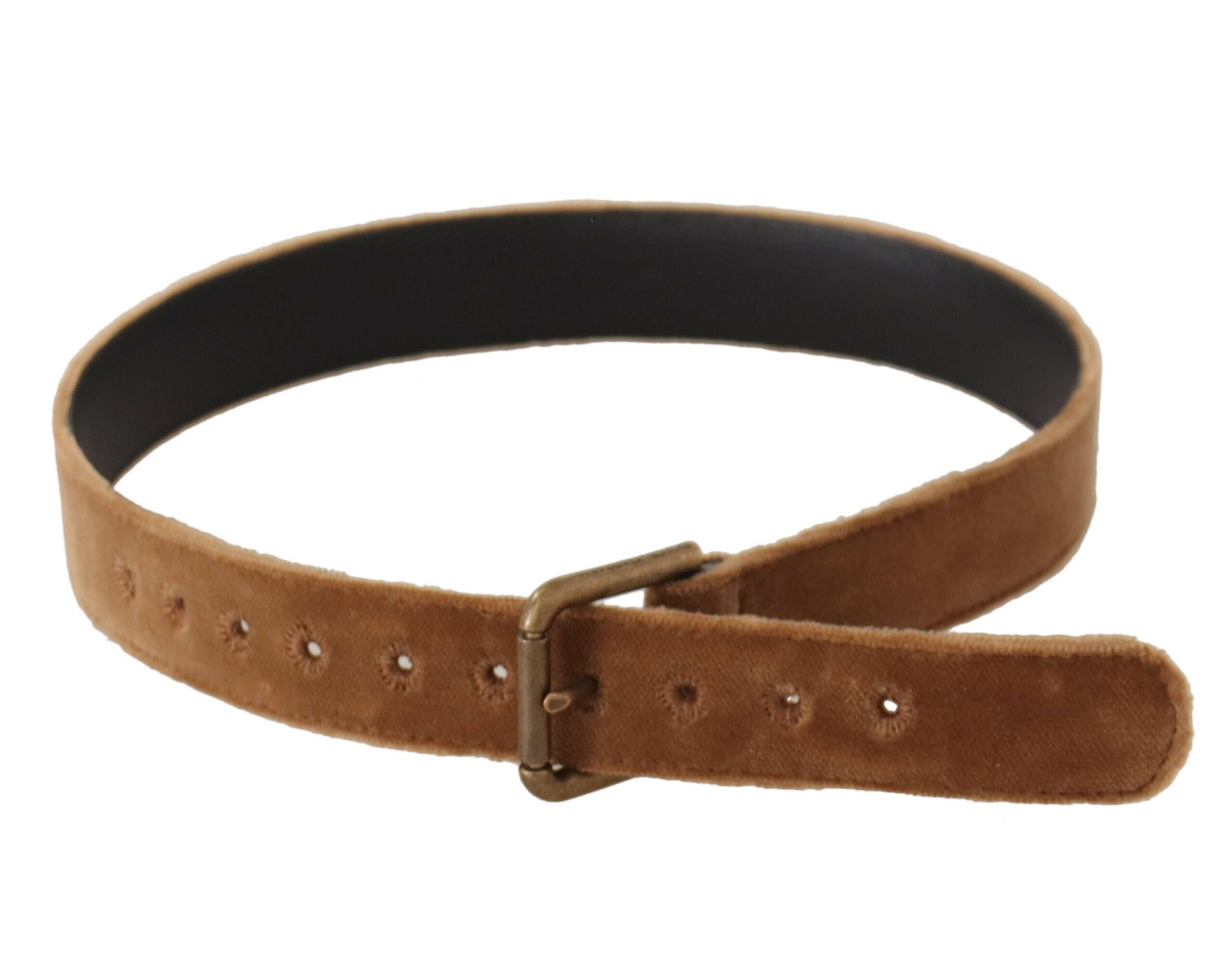 Dolce & Gabbana Brown Velvet Bronze Vintage Logo Metal Buckle Belt -   -  Dolce & Gabbana.