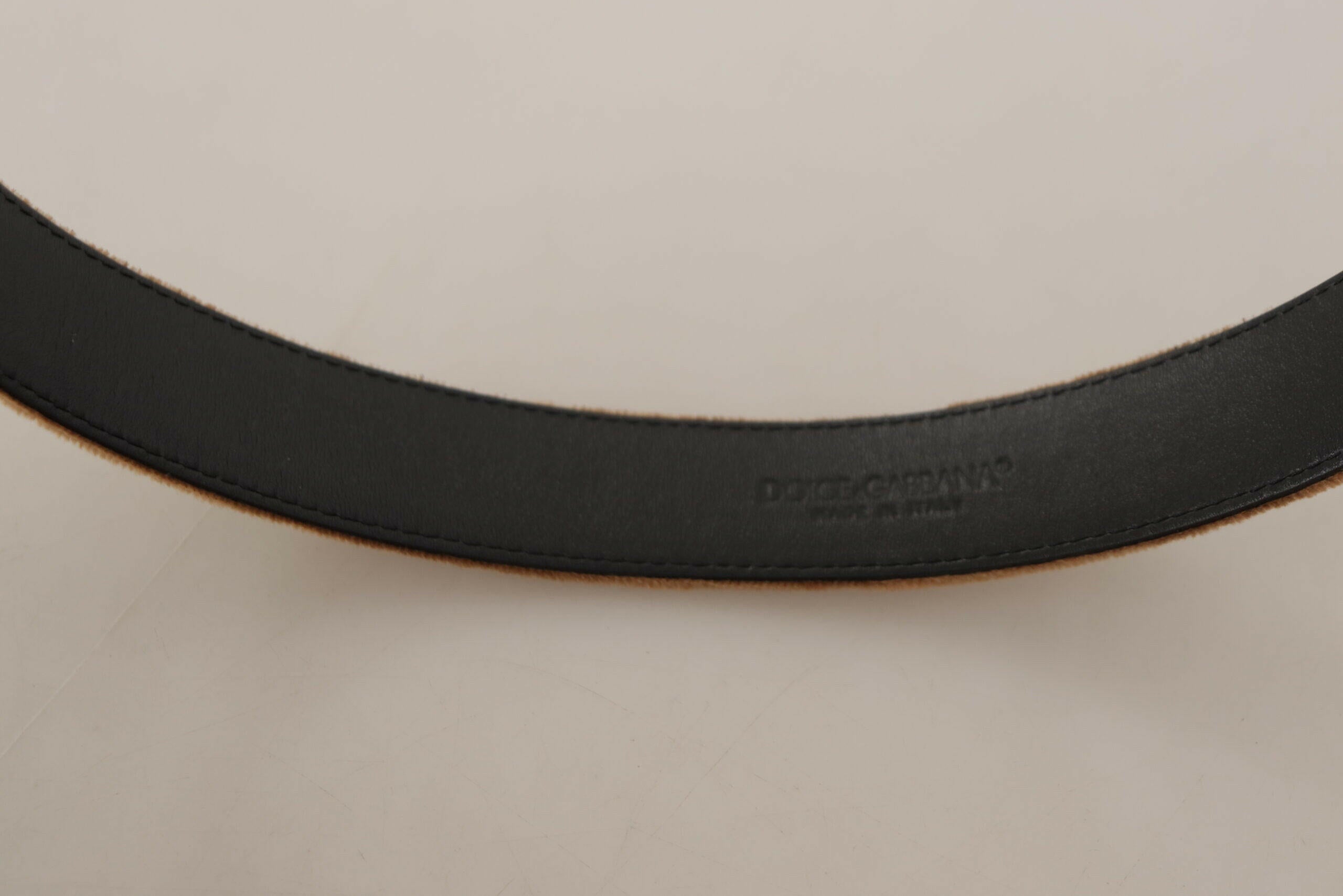 Dolce & Gabbana Brown Velvet Bronze Vintage Logo Metal Buckle Belt -   -  Dolce & Gabbana.