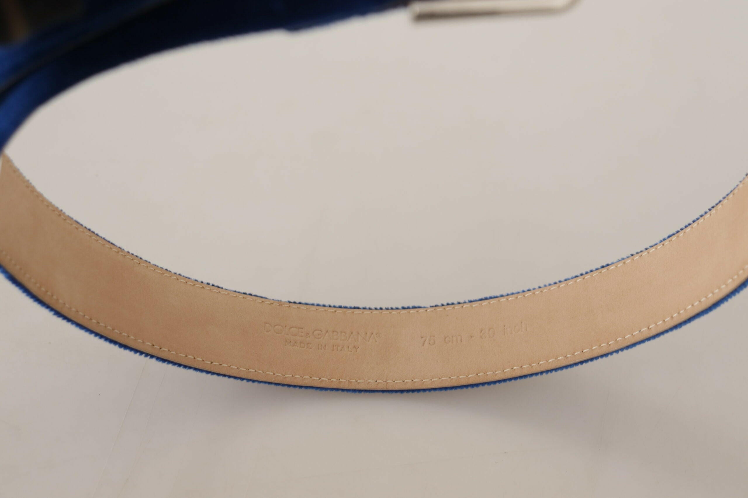 Dolce & Gabbana Blue Velvet Silver Logo Engraved Metal Buckle Belt -   -  Dolce & Gabbana.
