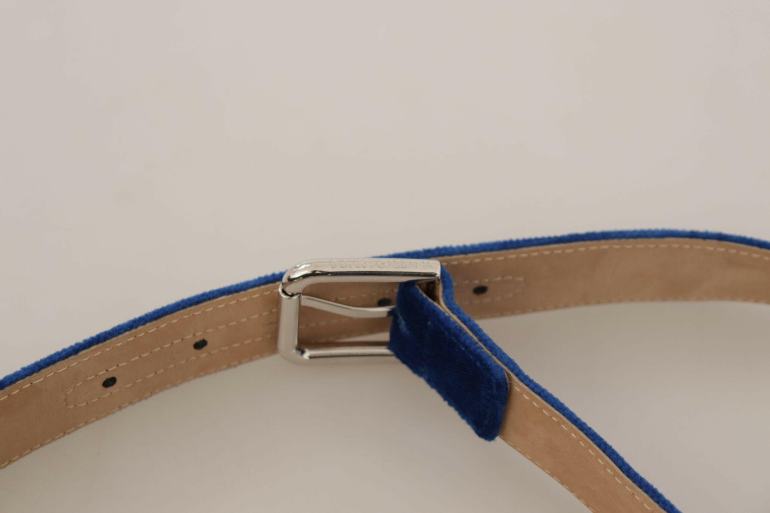 Dolce & Gabbana Blue Velvet Silver Logo Engraved Metal Buckle Belt -   -  Dolce & Gabbana.