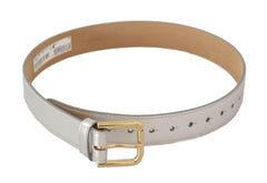 Dolce & Gabbana Silver Leather Gold Tone Logo Metal Buckle Belt -   -  Dolce & Gabbana.