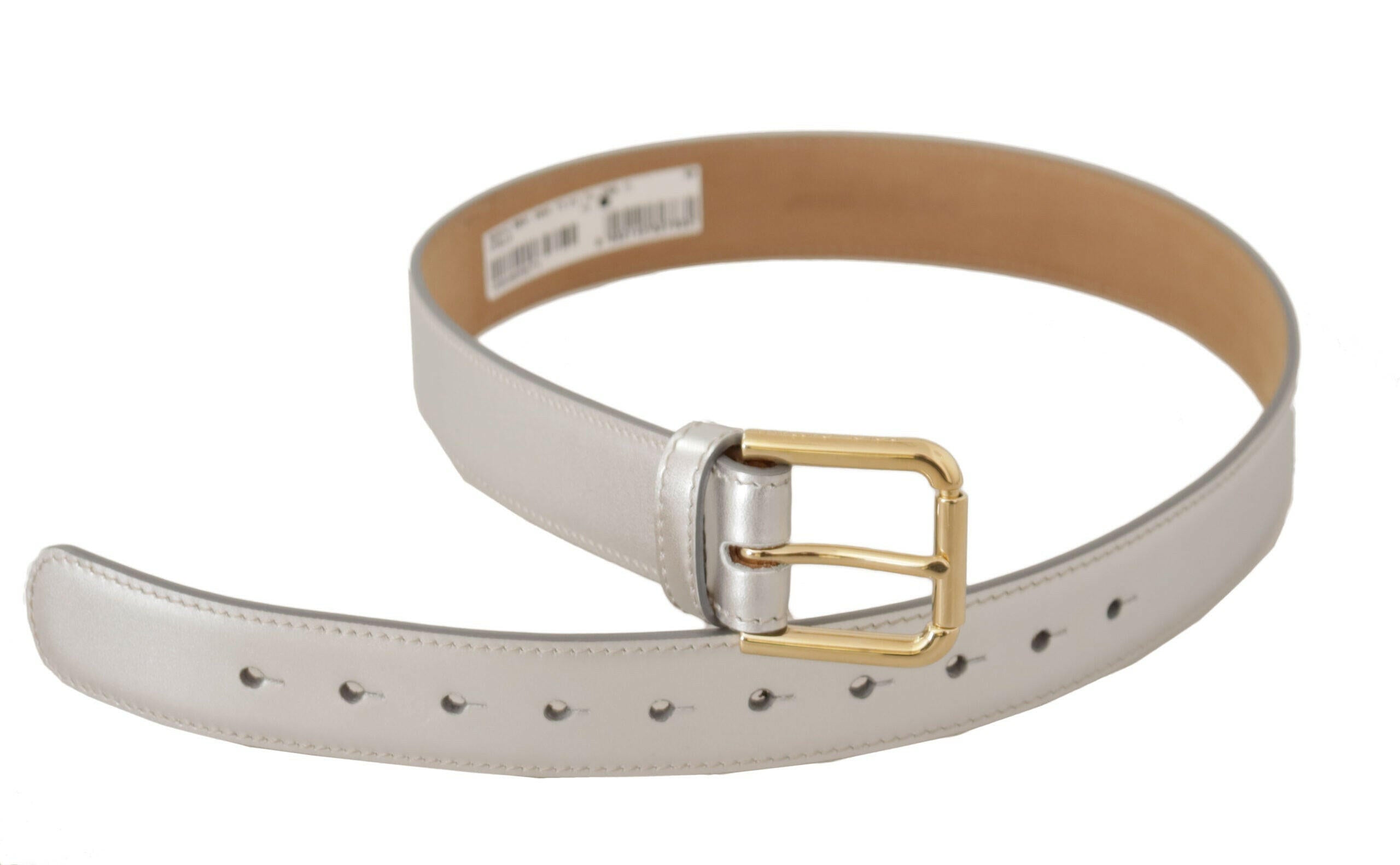Dolce & Gabbana Silver Leather Gold Tone Logo Metal Buckle Belt -   -  Dolce & Gabbana.