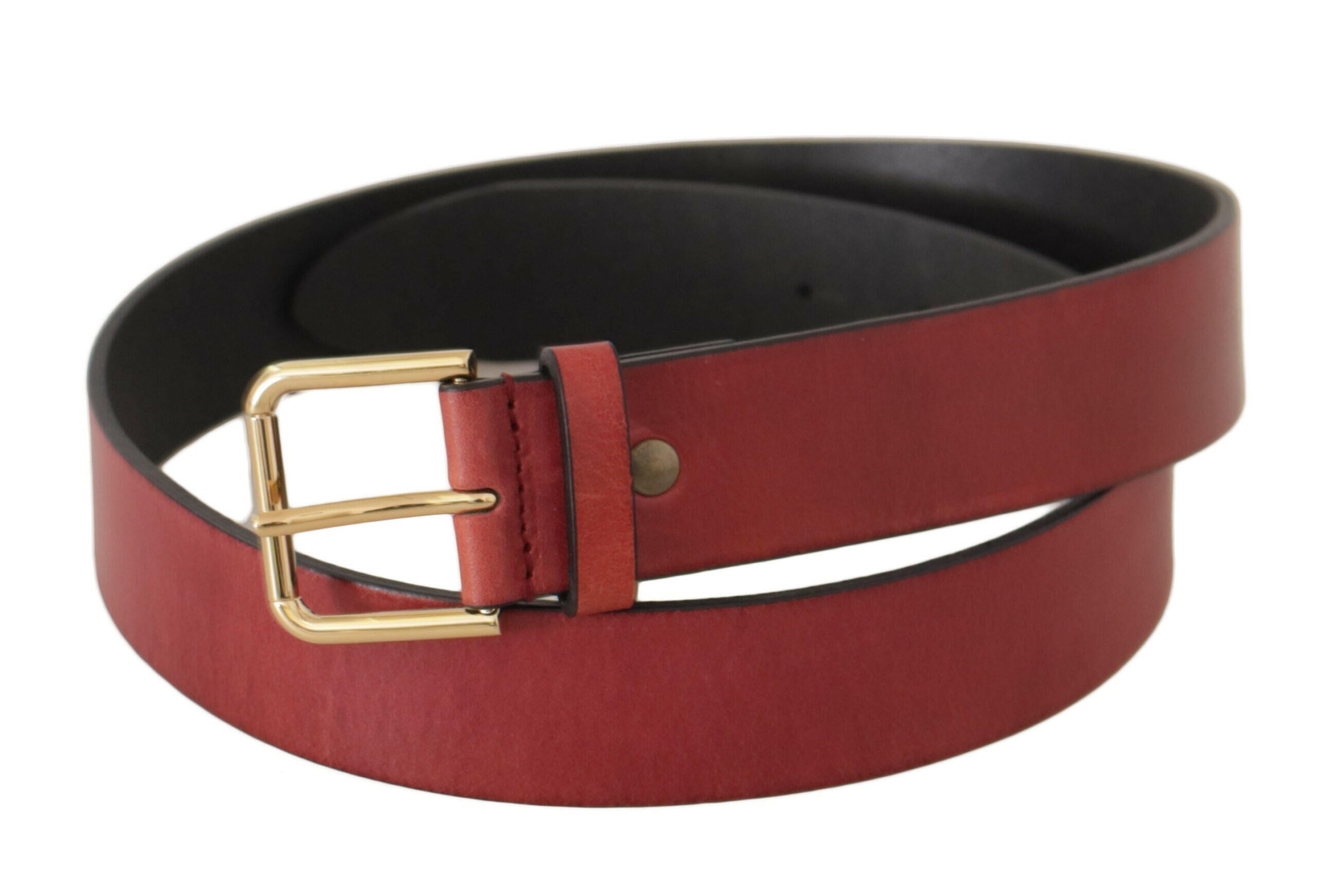 Dolce & Gabbana Red Leather Gold Logo Engraved Metal Buckle Belt -   -  Dolce & Gabbana.