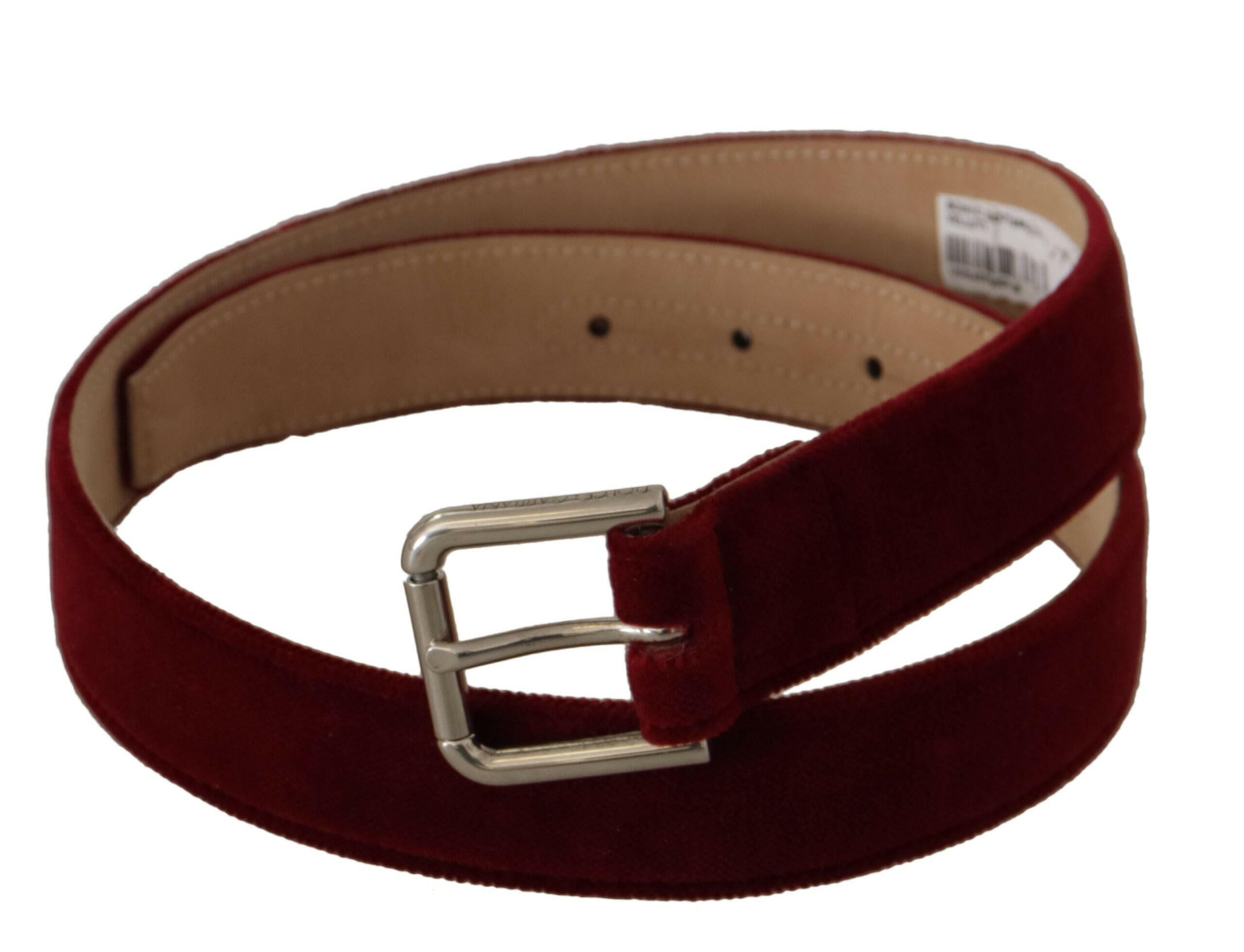 Dolce & Gabbana Red Velvet Silver Logo Engraved Metal Buckle Belt -   -  Dolce & Gabbana.