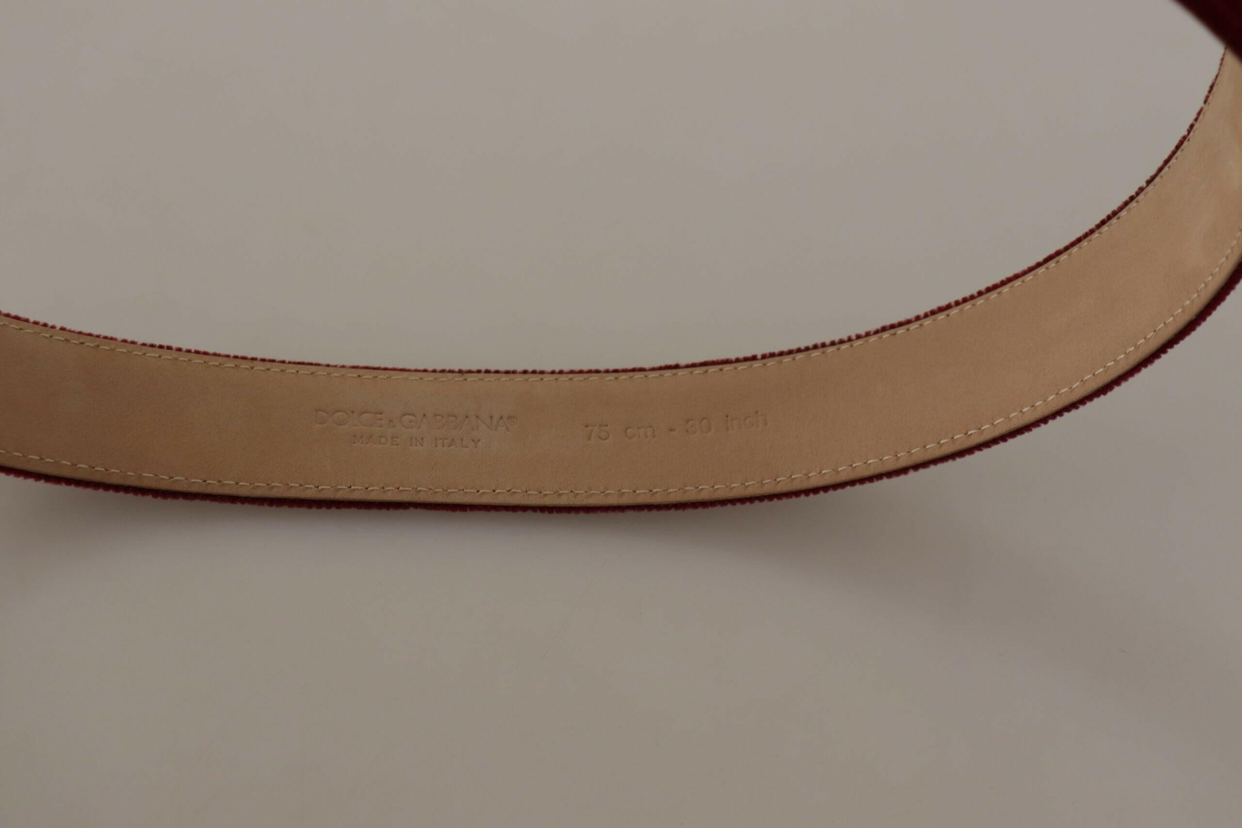 Dolce & Gabbana Red Velvet Silver Logo Engraved Metal Buckle Belt -   -  Dolce & Gabbana.