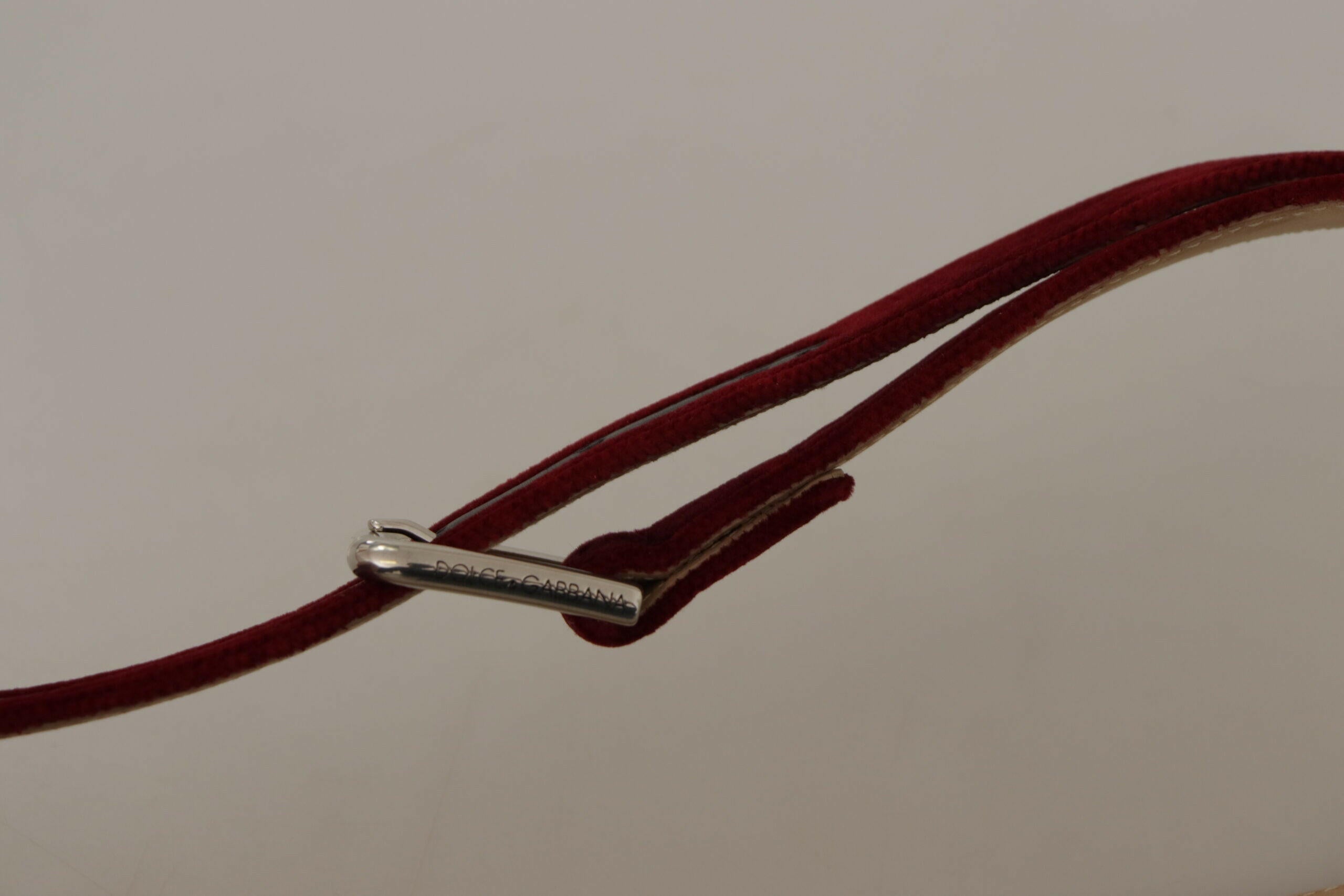 Dolce & Gabbana Red Velvet Silver Logo Engraved Metal Buckle Belt -   -  Dolce & Gabbana.