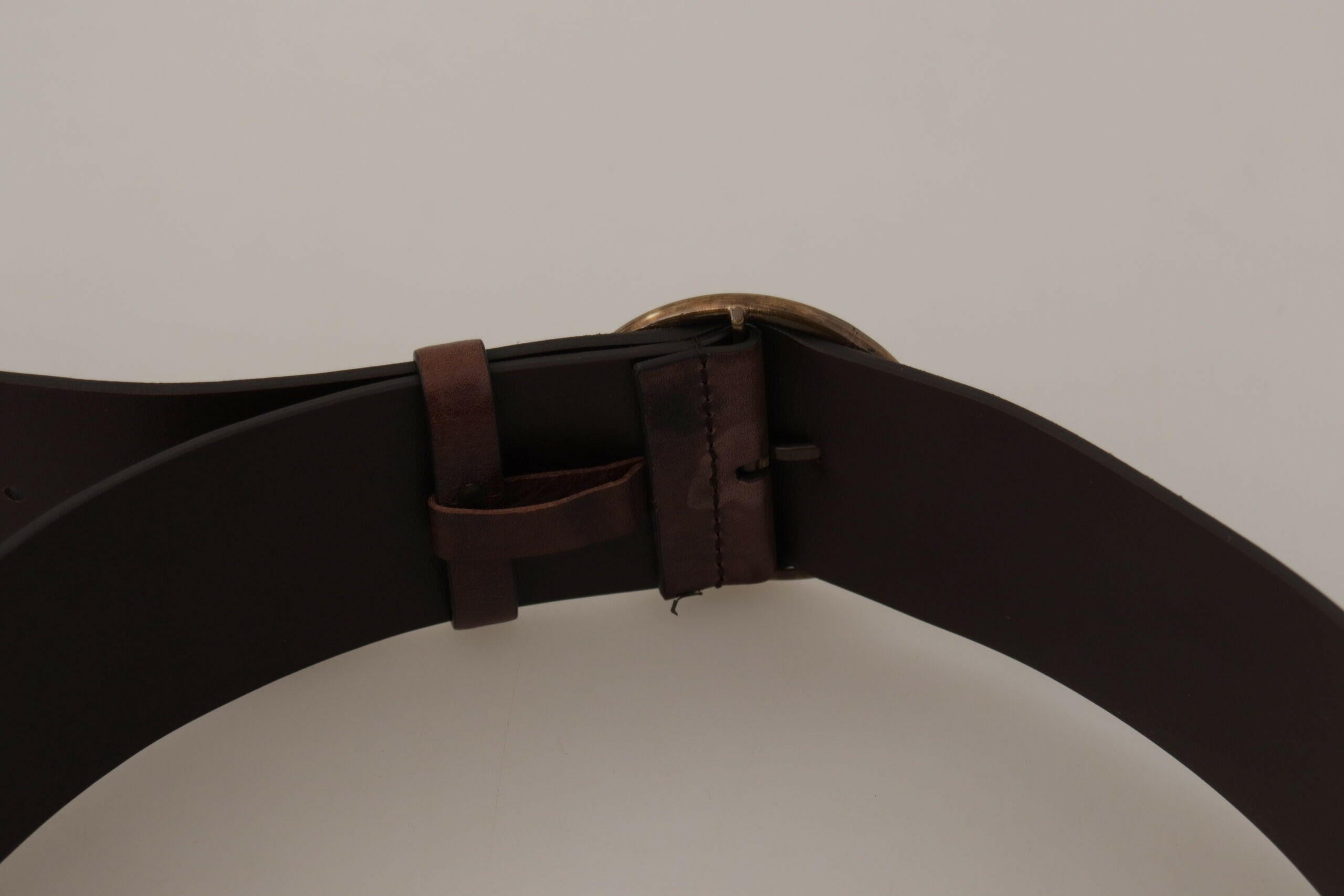 Dolce & Gabbana Dark Brown Wide Calf Leather Logo Round Buckle Belt -   -  Dolce & Gabbana.