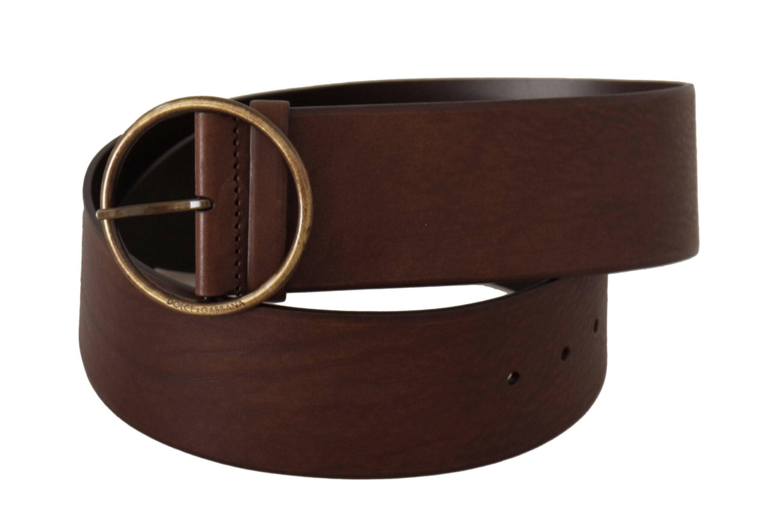 Dolce & Gabbana Brown Leather Wide Waist Logo Metal Round Buckle Belt -   -  Dolce & Gabbana.