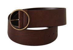 Dolce & Gabbana Brown Leather Wide Waist Logo Metal Round Buckle Belt -   -  Dolce & Gabbana.