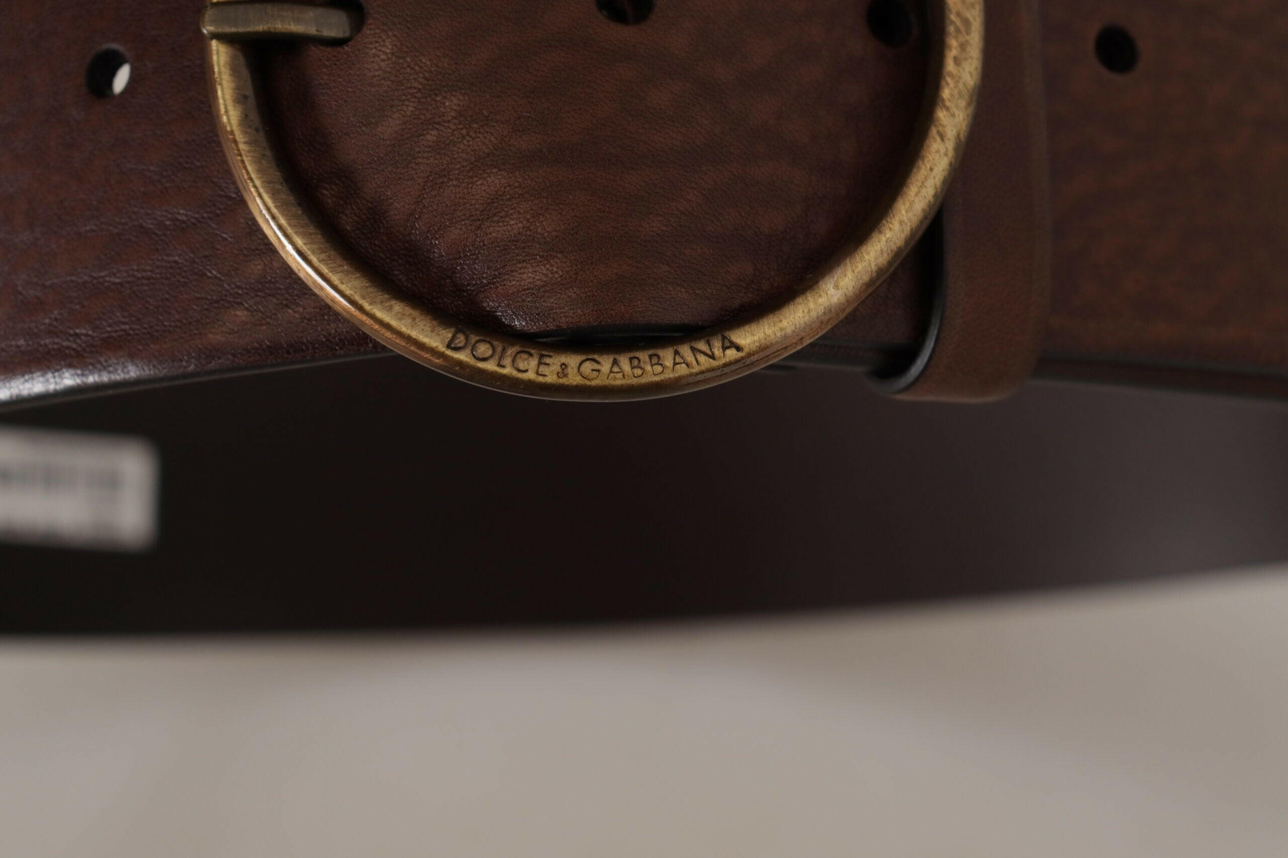 Dolce & Gabbana Brown Leather Wide Waist Logo Metal Round Buckle Belt -   -  Dolce & Gabbana.