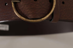Dolce & Gabbana Brown Leather Wide Waist Logo Metal Round Buckle Belt -   -  Dolce & Gabbana.