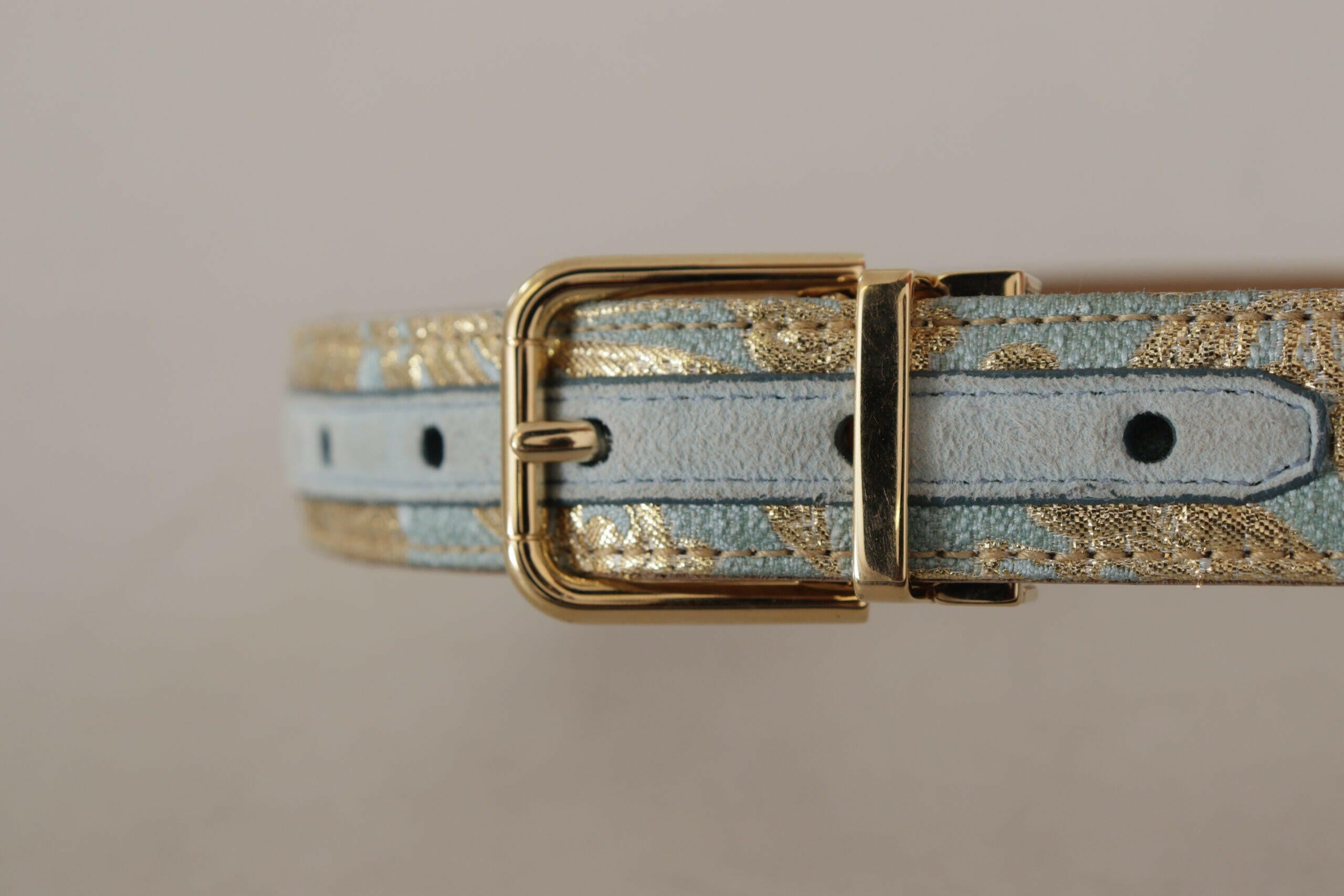Dolce & Gabbana Blue Leather Jacquard Embossed Gold Metal Buckle Belt -   -  Dolce & Gabbana.