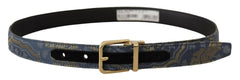 Dolce & Gabbana Navy Blue Jacquard Gold Tone Logo Metal Buckle Belt -   -  Dolce & Gabbana.