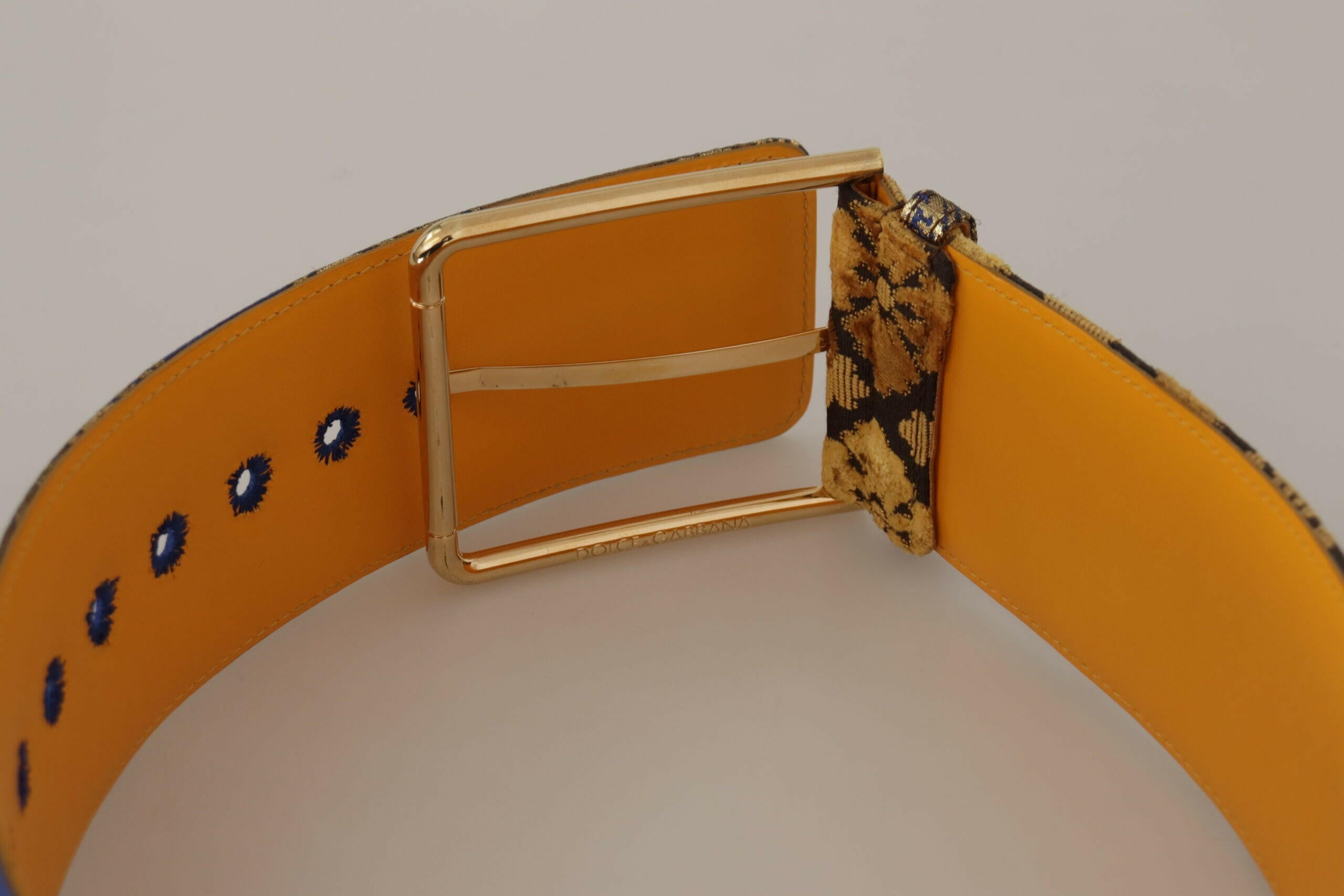 Dolce & Gabbana Blue Floral Patchwork Leather Wide Waist Buckle Belt -   -  Dolce & Gabbana.