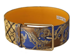 Dolce & Gabbana Blue Floral Patchwork Leather Wide Waist Buckle Belt -   -  Dolce & Gabbana.