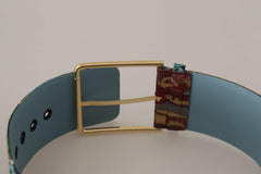 Dolce & Gabbana Multicolor Embroidered Leather Gold Metal Buckle Belt -   -  Dolce & Gabbana.