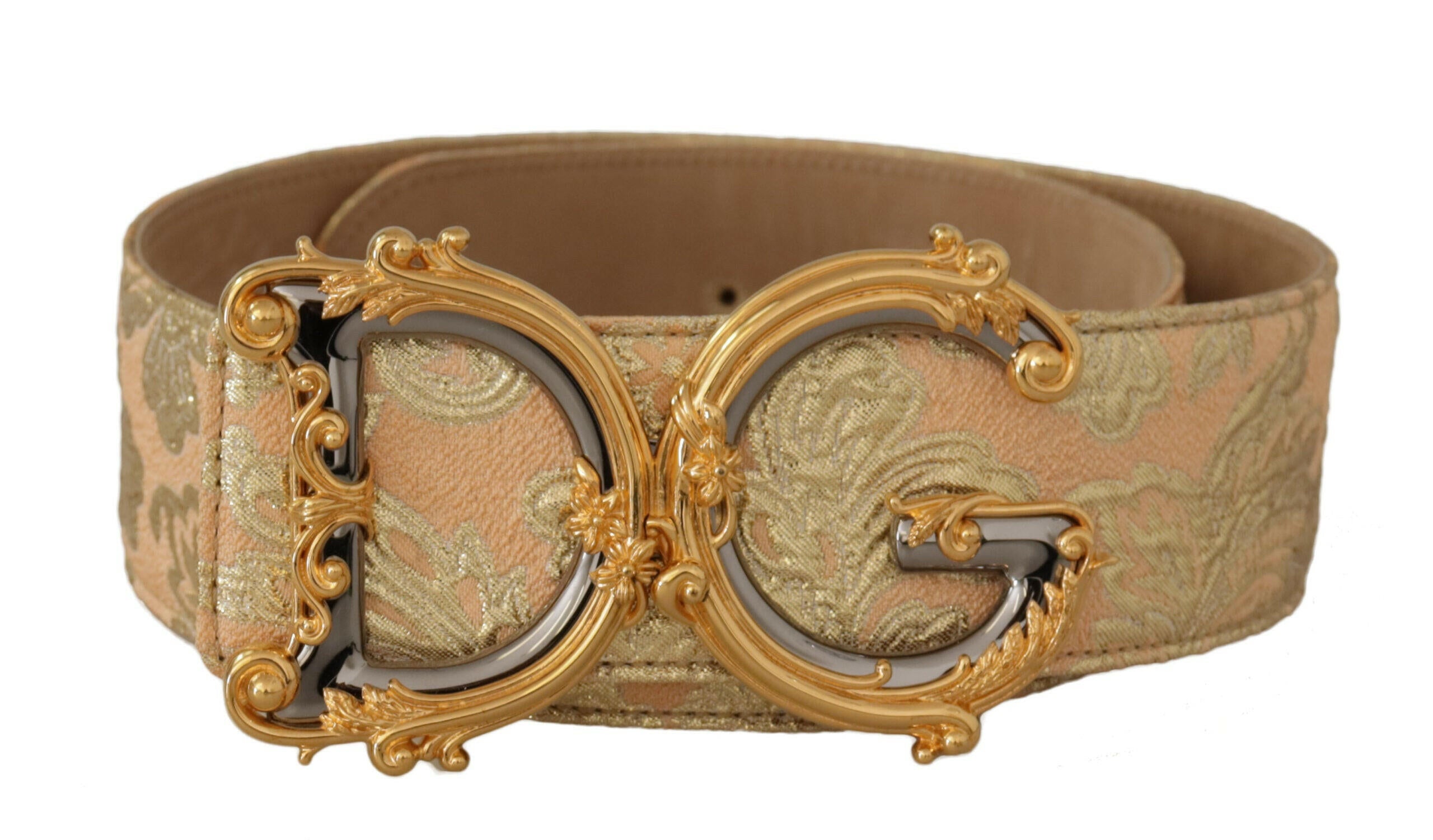Dolce & Gabbana Gold Wide Waist Jacquard Baroque DG Logo Buckle Belt -   -  Dolce & Gabbana.