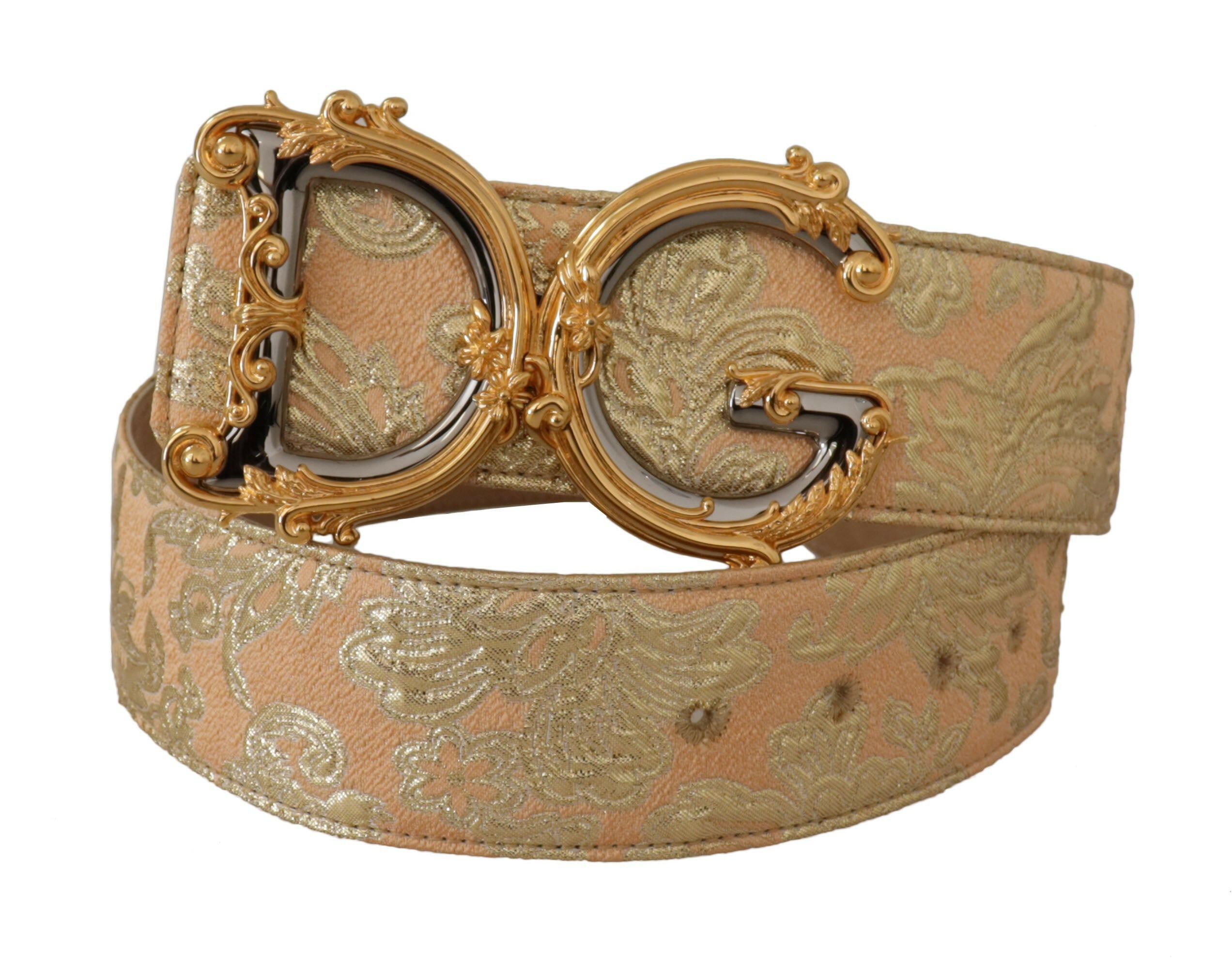Dolce & Gabbana Gold Wide Waist Jacquard Baroque DG Logo Buckle Belt -   -  Dolce & Gabbana.