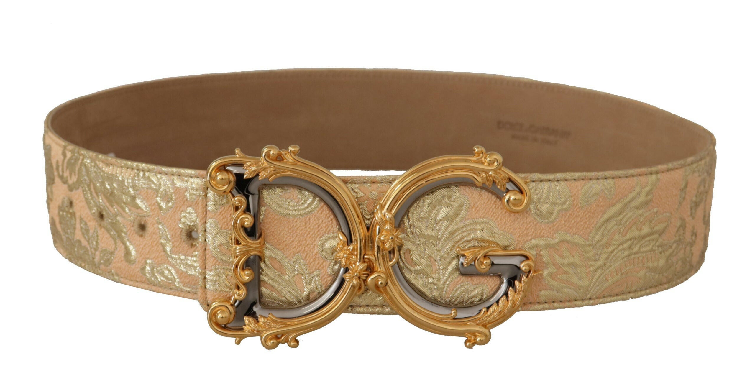 Dolce & Gabbana Gold Wide Waist Jacquard Baroque DG Logo Buckle Belt -   -  Dolce & Gabbana.