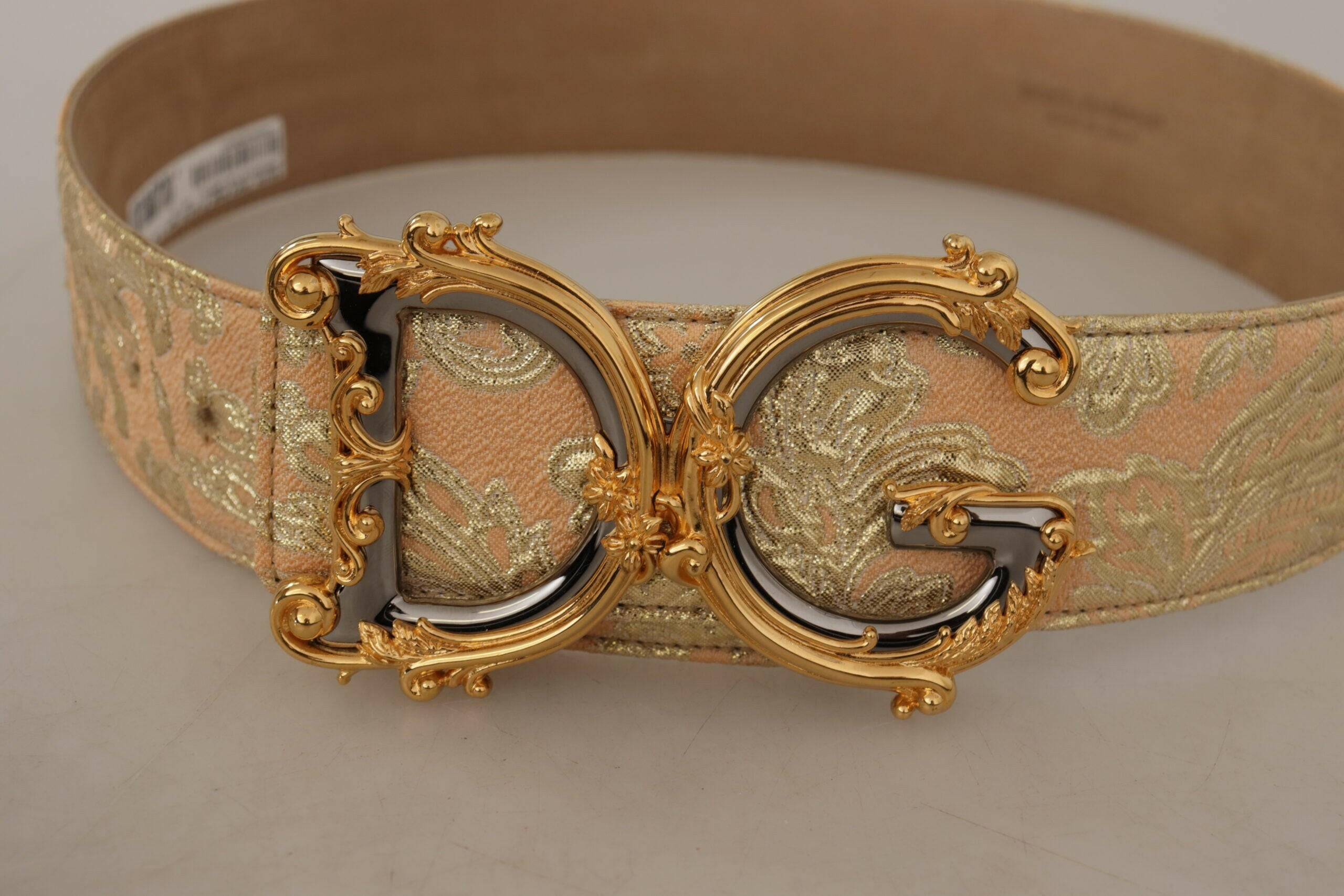 Dolce & Gabbana Gold Wide Waist Jacquard Baroque DG Logo Buckle Belt -   -  Dolce & Gabbana.