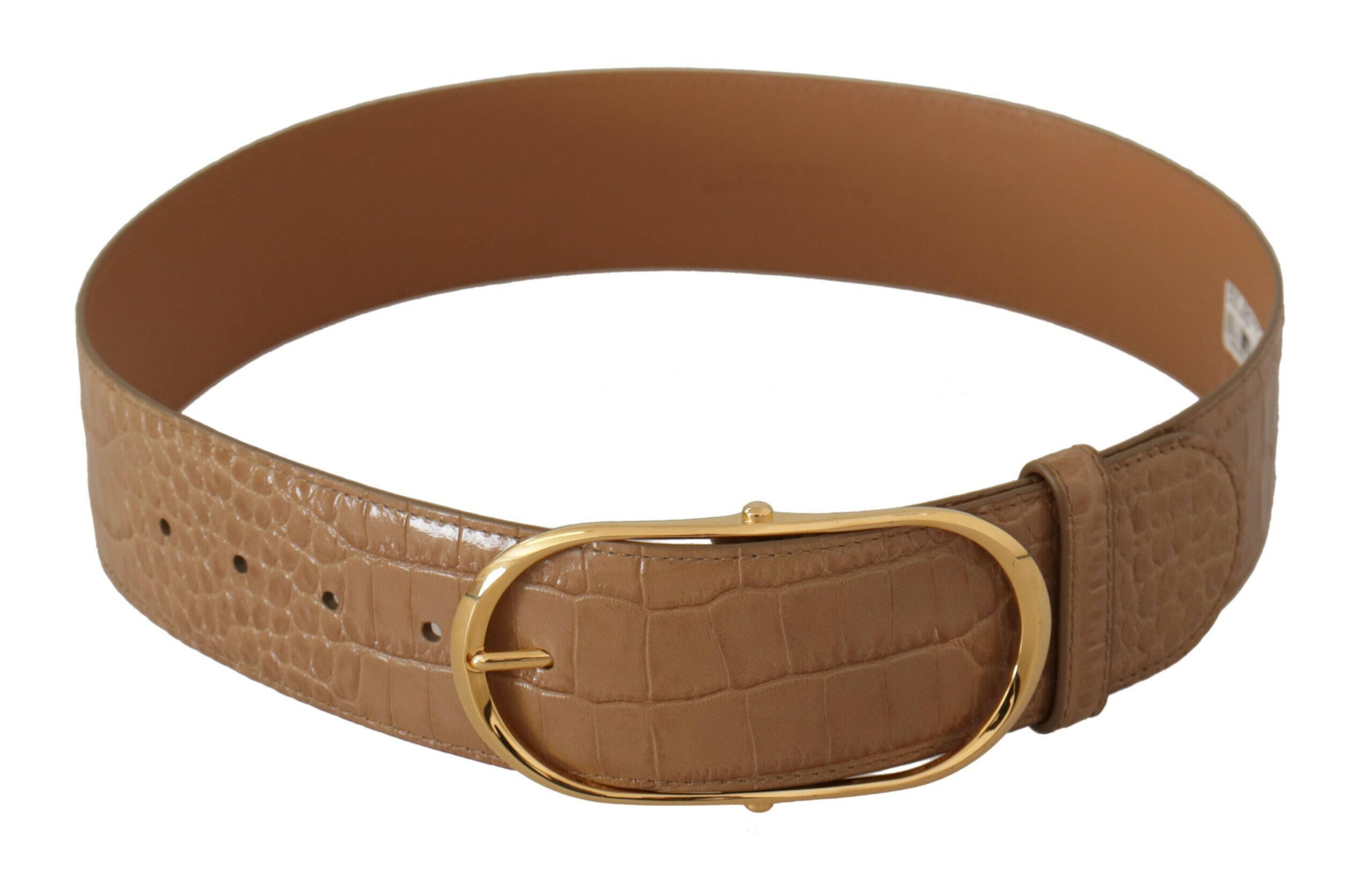 Dolce & Gabbana Brown Beige Leather Gold Metal Oval Buckle Belt -   -  Dolce & Gabbana.