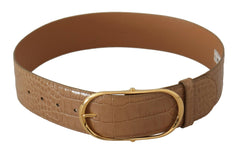Dolce & Gabbana Brown Beige Leather Gold Metal Oval Buckle Belt -   -  Dolce & Gabbana.
