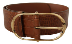 Dolce & Gabbana Brown Wide Waist Leather Gold Oval Metal Buckle Belt -   -  Dolce & Gabbana.