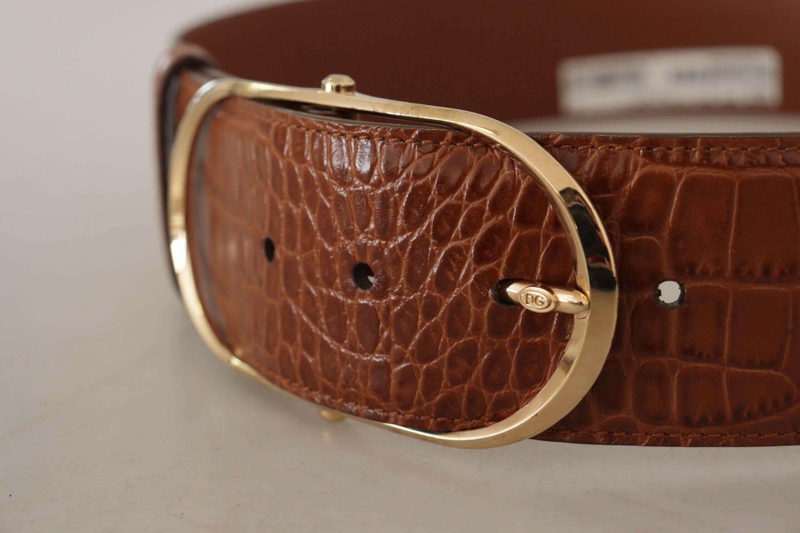 Dolce & Gabbana Brown Wide Waist Leather Gold Oval Metal Buckle Belt -   -  Dolce & Gabbana.