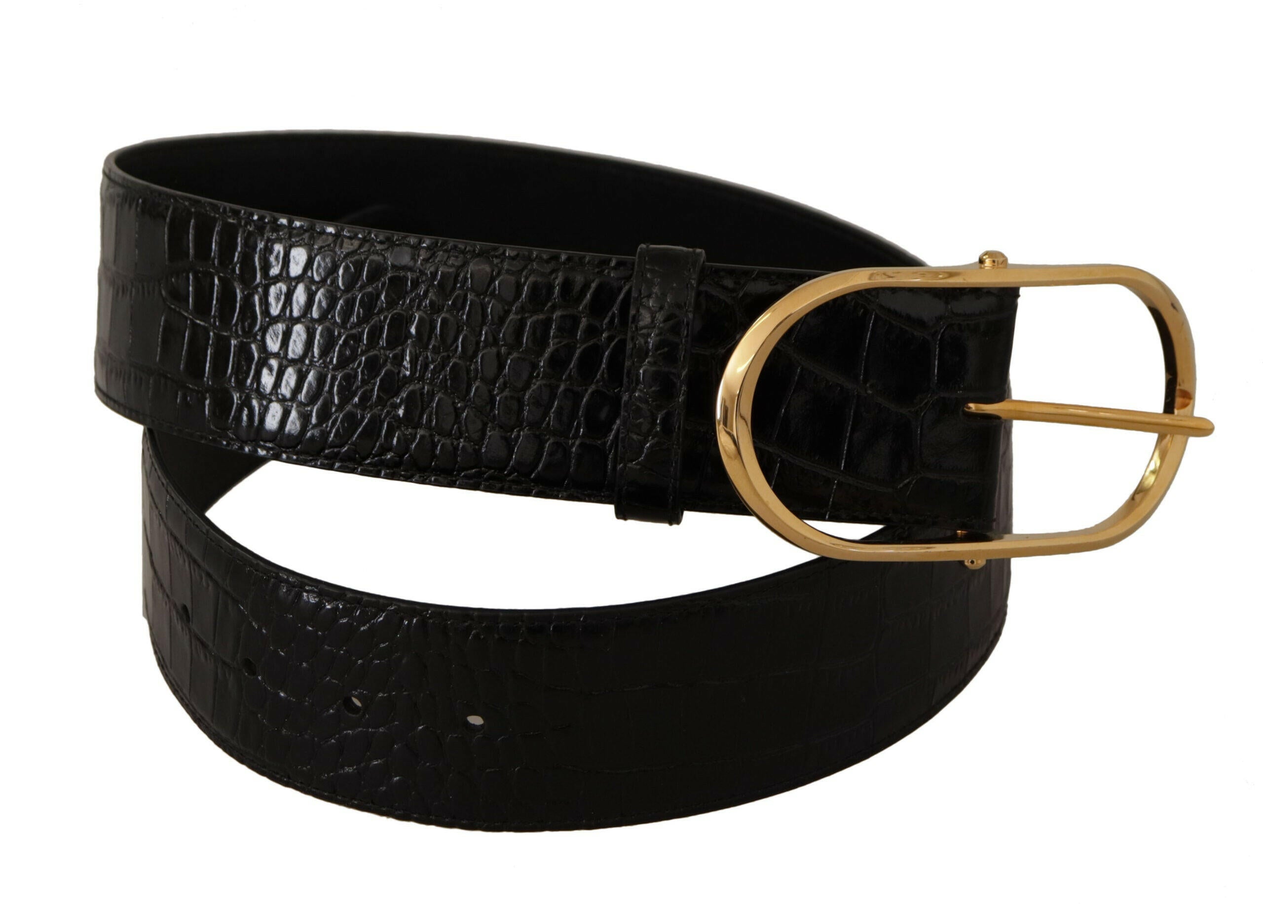 Dolce & Gabbana Black Embossed Leather Gold Tone Metal Buckle Belt -   -  Dolce & Gabbana.