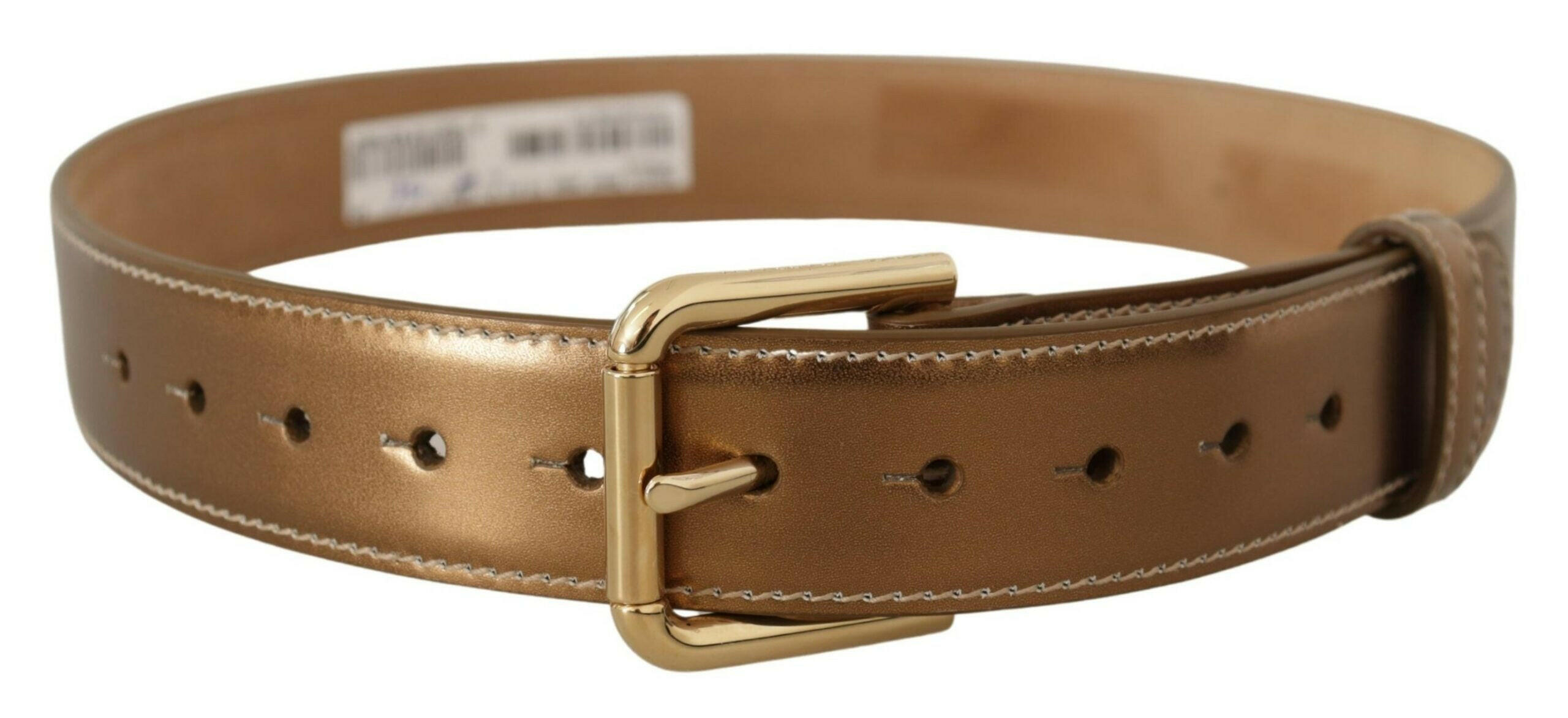 Dolce & Gabbana Bronze Calf Leather Gold Logo Waist Buckle Belt -   -  Dolce & Gabbana.