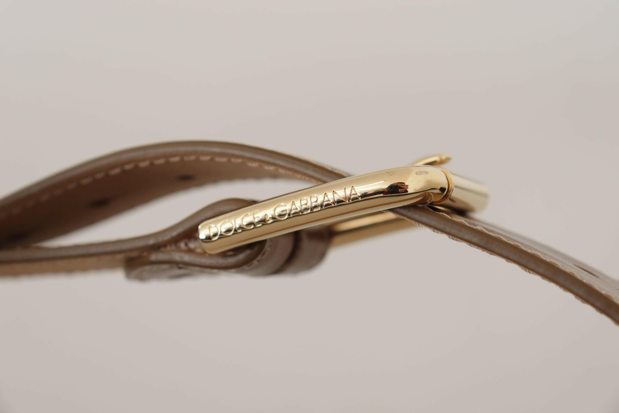 Dolce & Gabbana Bronze Calf Leather Gold Logo Waist Buckle Belt -   -  Dolce & Gabbana.