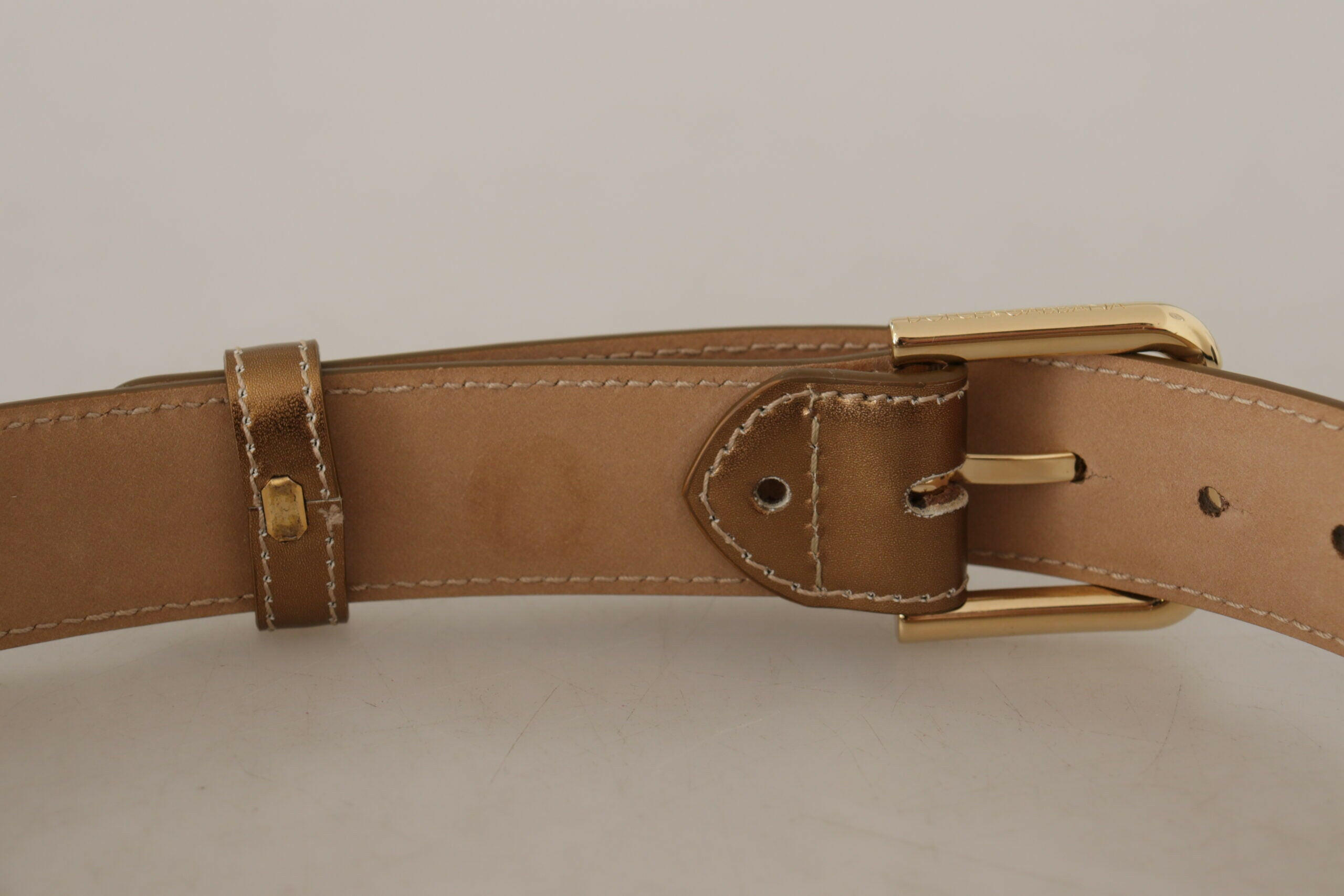 Dolce & Gabbana Bronze Calf Leather Gold Logo Waist Buckle Belt -   -  Dolce & Gabbana.