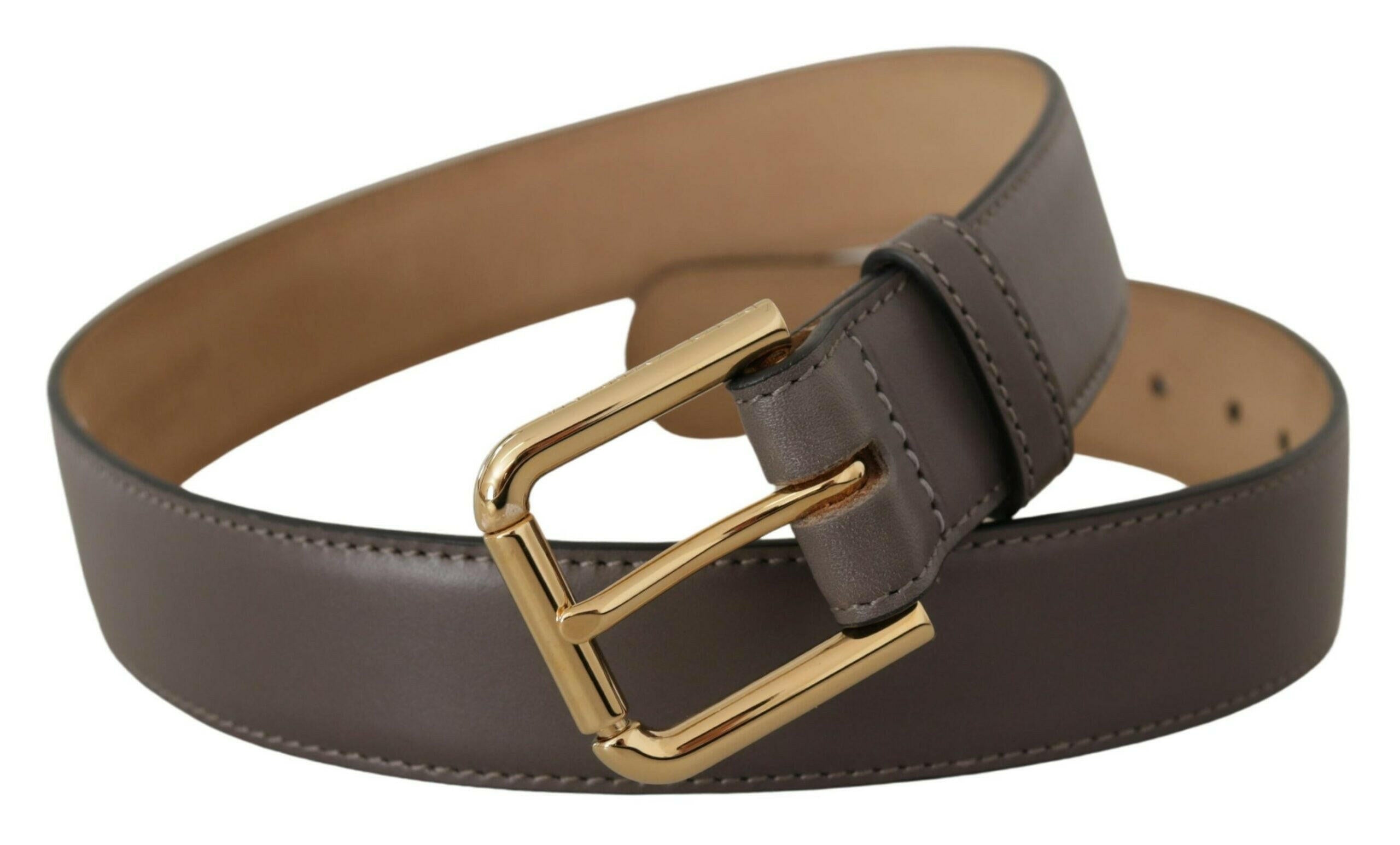 Dolce & Gabbana Gray Calfskin Leather Gold Metal Logo Buckle Belt -   -  Dolce & Gabbana.