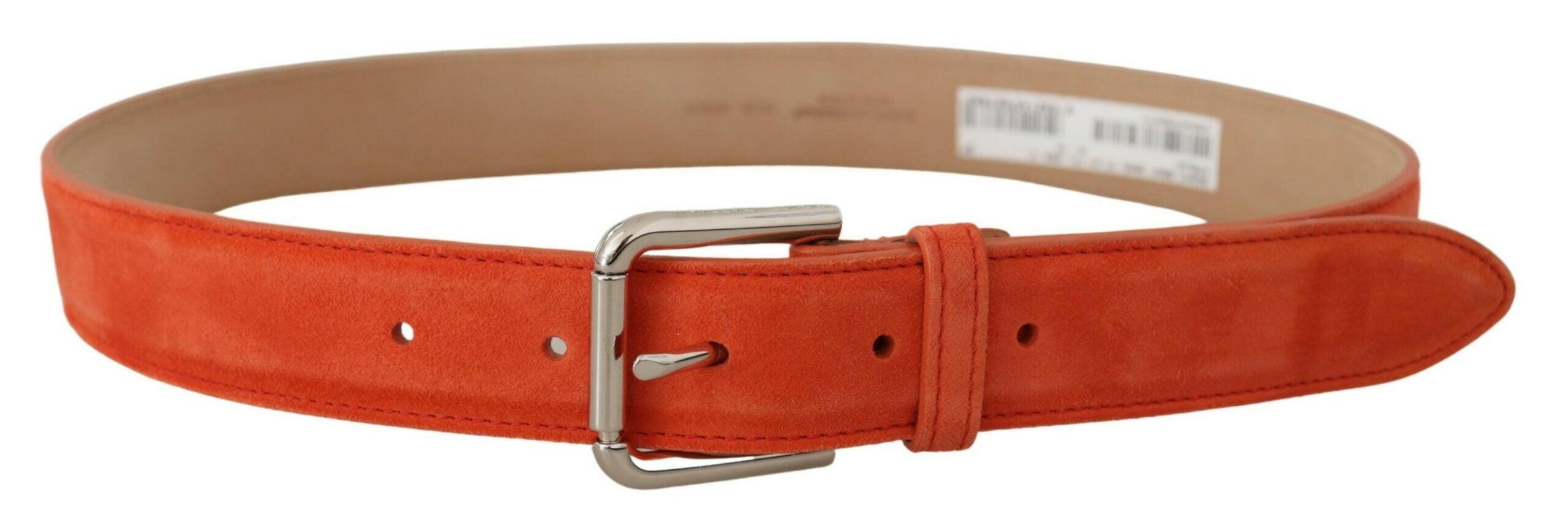 Dolce & Gabbana Orange Leather Suede Silver Logo Metal Buckle Belt -   -  Dolce & Gabbana.