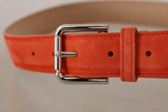 Dolce & Gabbana Orange Leather Suede Silver Logo Metal Buckle Belt -   -  Dolce & Gabbana.