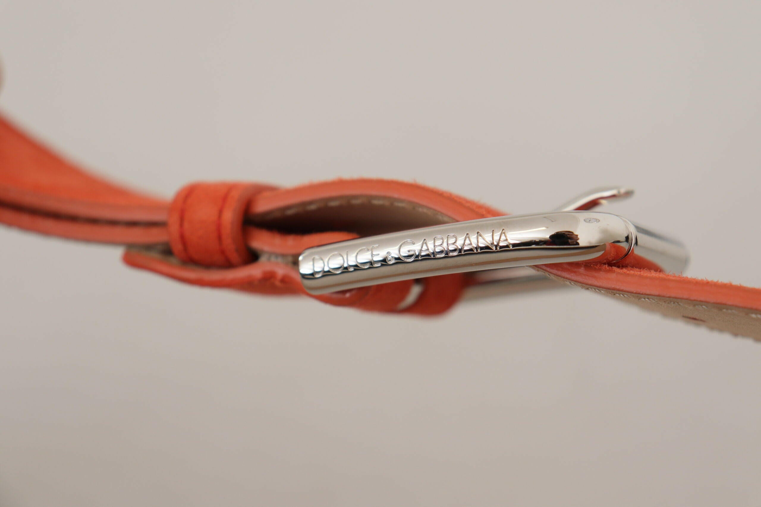 Dolce & Gabbana Orange Leather Suede Silver Logo Metal Buckle Belt -   -  Dolce & Gabbana.