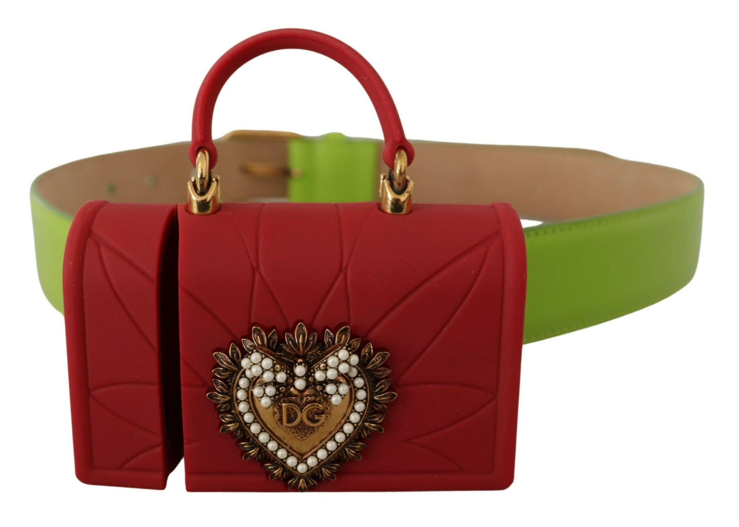 Dolce & Gabbana Green Leather Devotion Heart Micro Bag Headphones Belt -   -  Dolce & Gabbana.