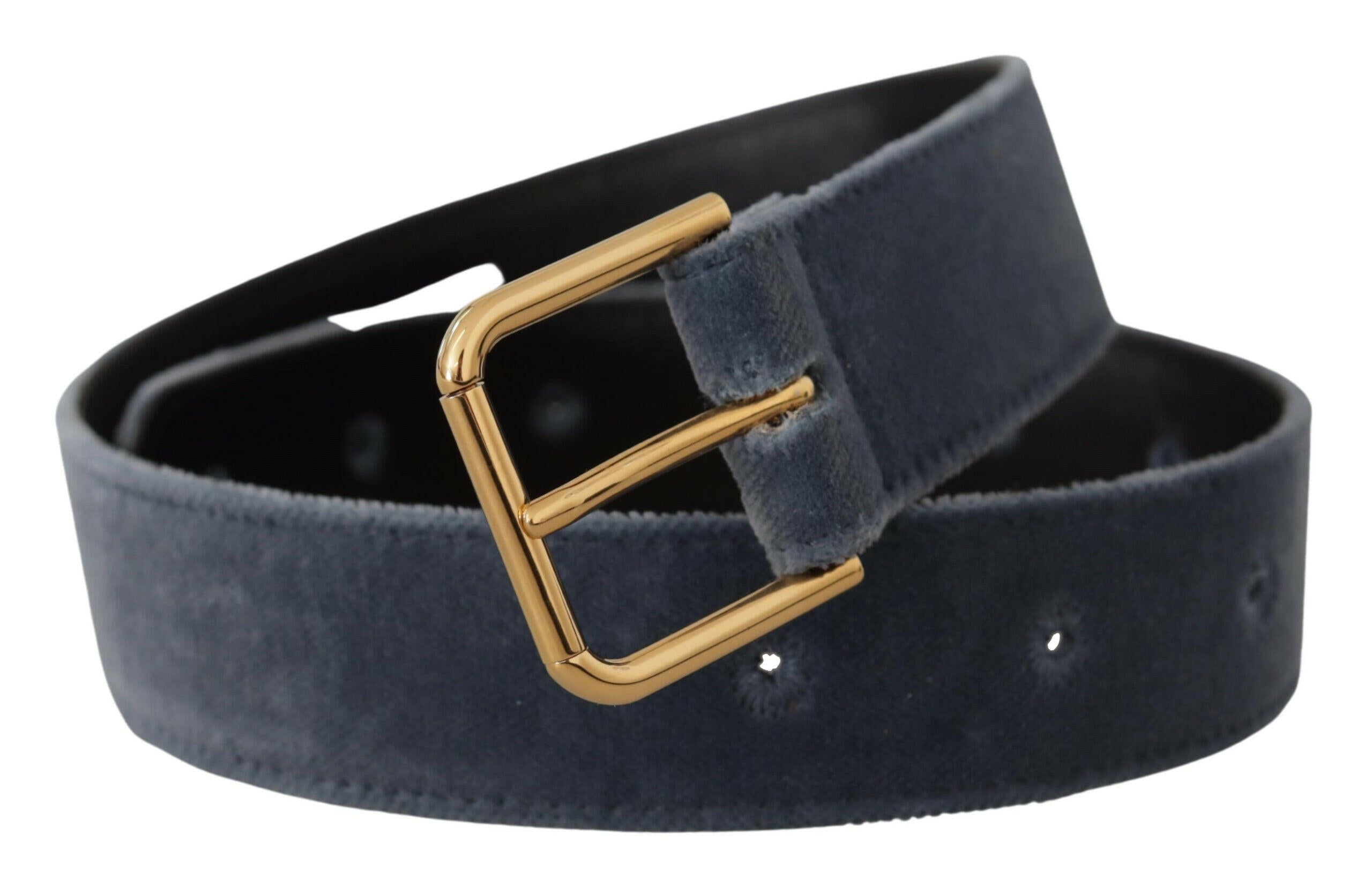 Dolce & Gabbana Navy Blue Velvet Gold Metal Logo Waist Buckle Belt -   -  Dolce & Gabbana.