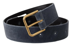 Dolce & Gabbana Navy Blue Velvet Gold Metal Logo Waist Buckle Belt -   -  Dolce & Gabbana.