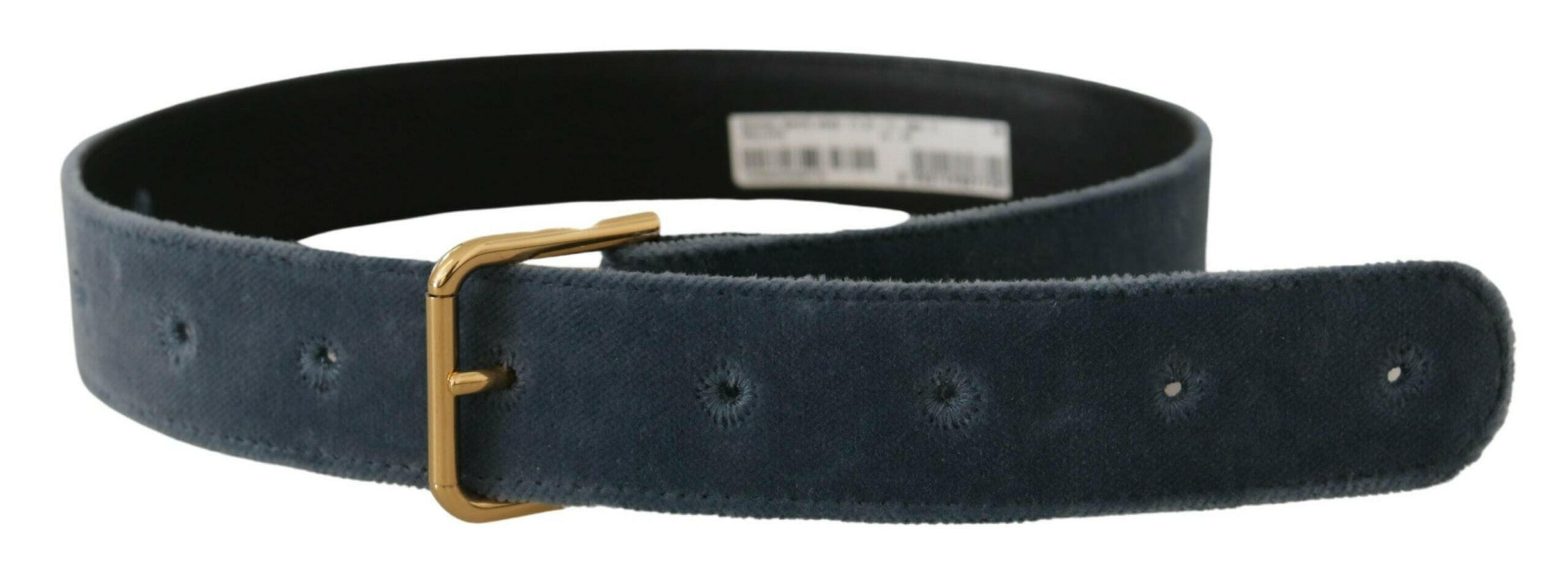 Dolce & Gabbana Navy Blue Velvet Gold Metal Logo Waist Buckle Belt -   -  Dolce & Gabbana.